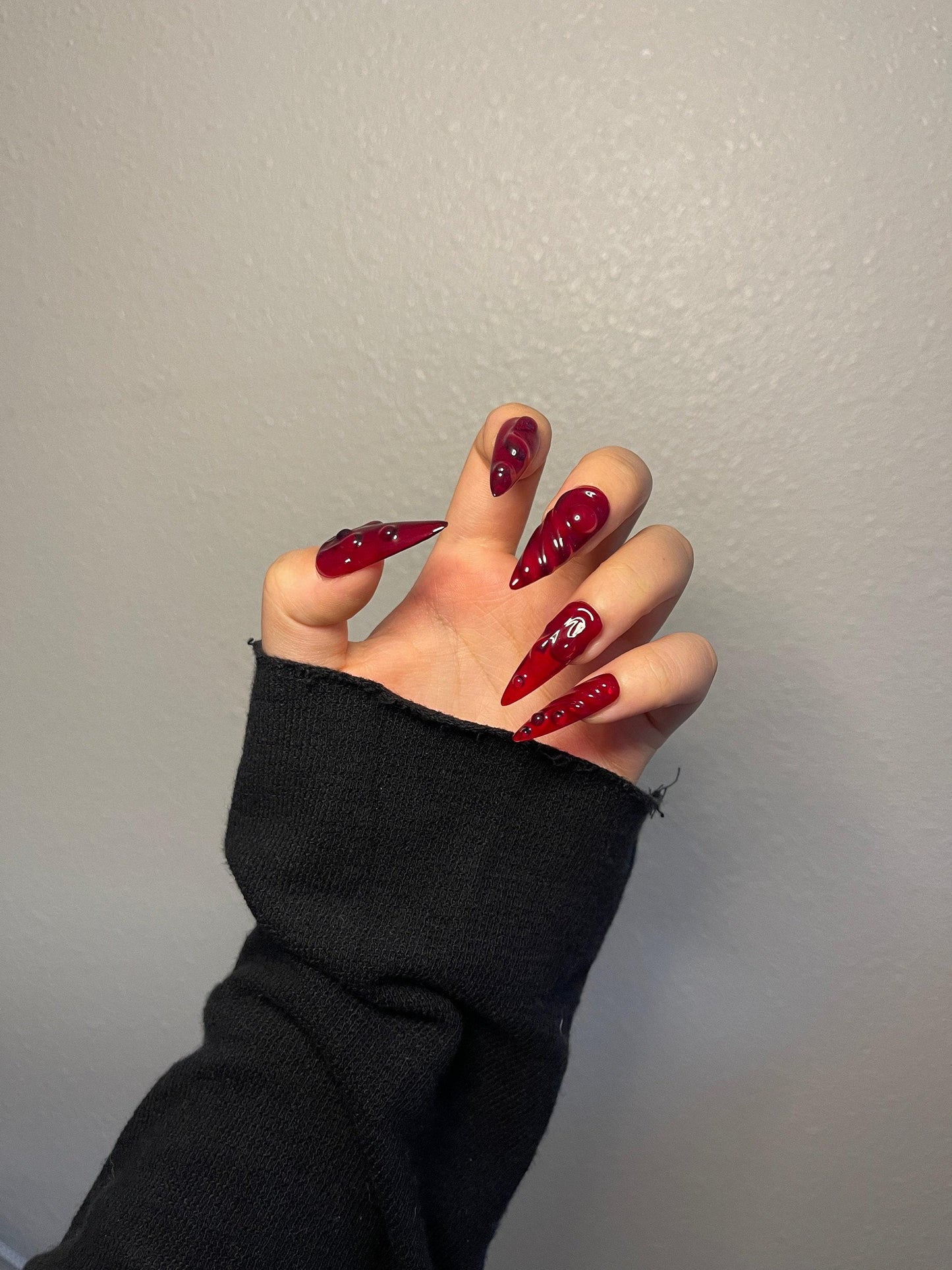 3D Y2K Red bloody press on nails, semitransparent Halloween vampires reusable nail, jelly fake nail