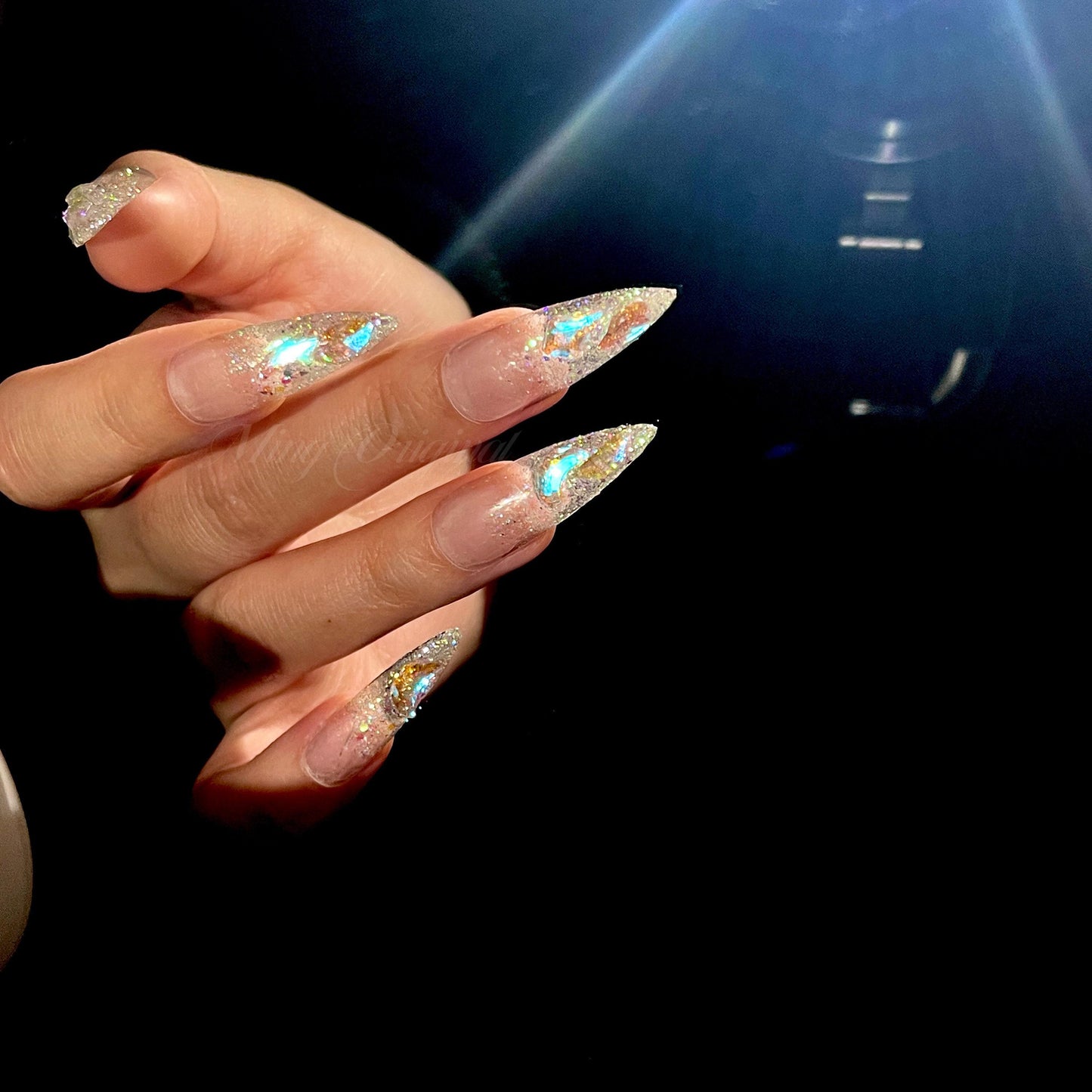 Super glittery 3 Aurora gem crystal Nail press on, Fake nails, Aura ombre nail, Handmade Gel Nails, jelly Nails