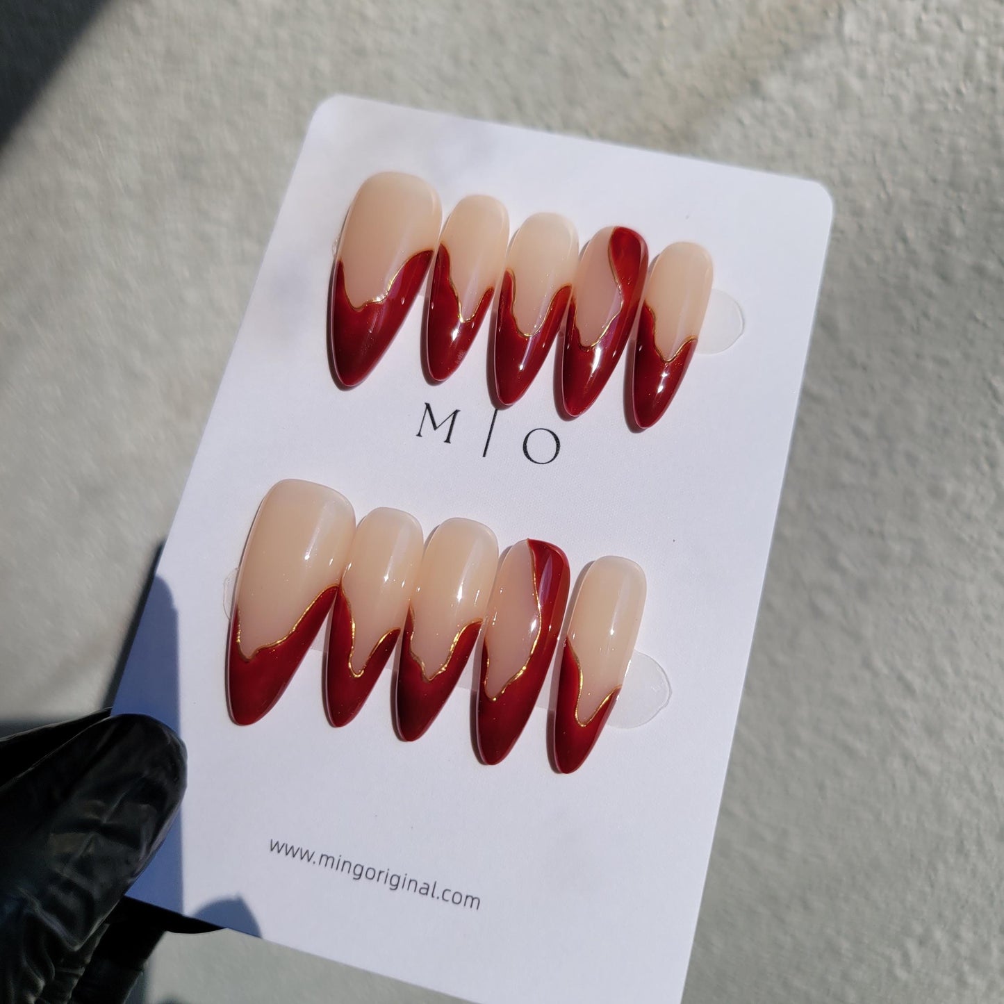 Free Style Red French Tip press on nails, abstract chrome line, Holiday Fake Nails, Gifts for Her