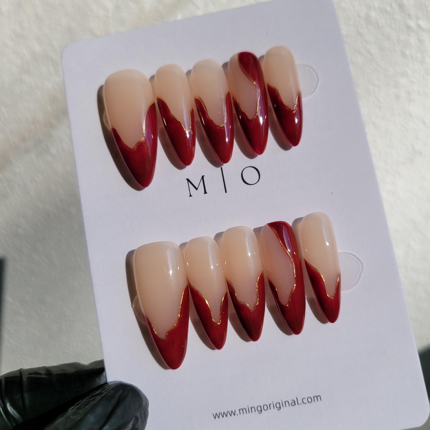 Free Style Red French Tip press on nails, abstract chrome line, Holiday Fake Nails, Gifts for Her