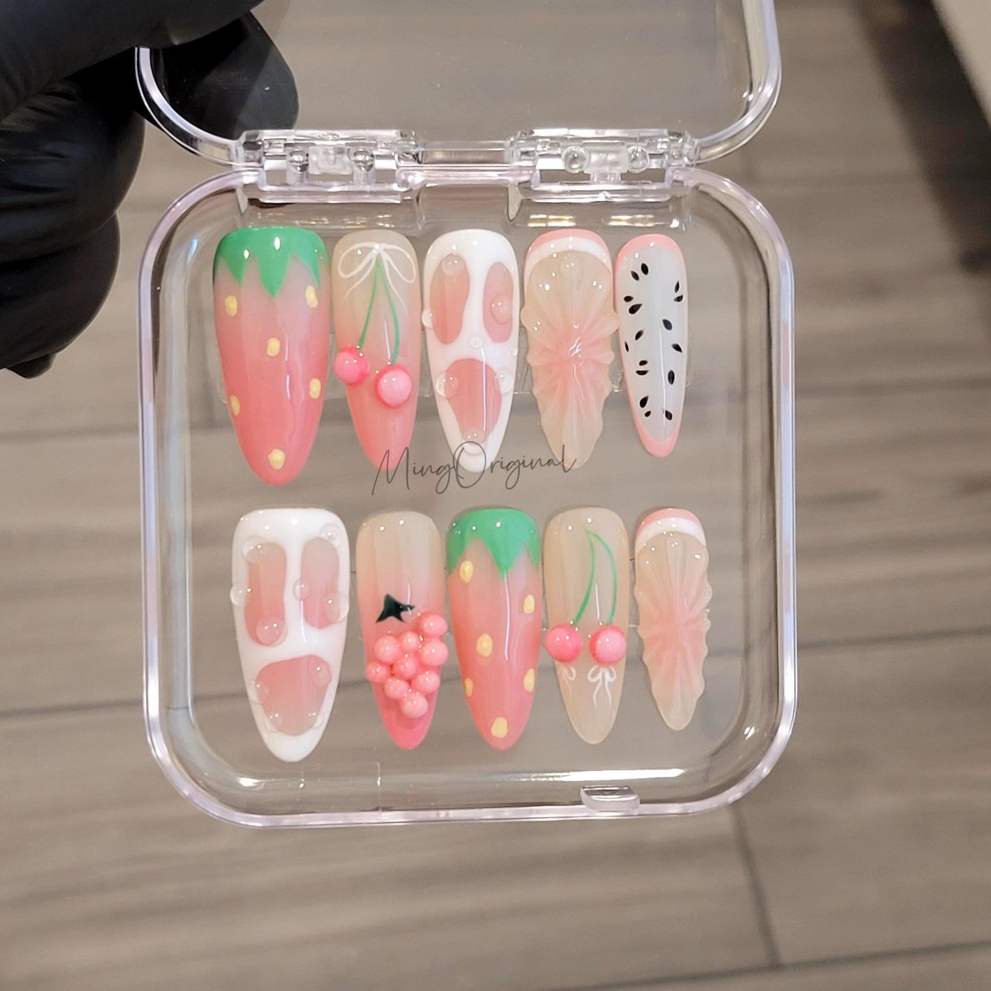 Juicy Fruits Summer Pink Cherry Fruit Lover press on nails,Fresh Look Candy Color Gifts for Her, strawberry Kiwi Watermelon, vacation MO472