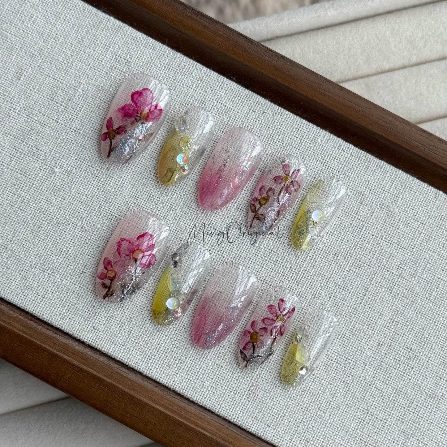 Reusable Purple Flower Water Color Press on Nails, Fake nails, Nail Artist Faux Nails, Handmade gel art Nails, Jelly Nails