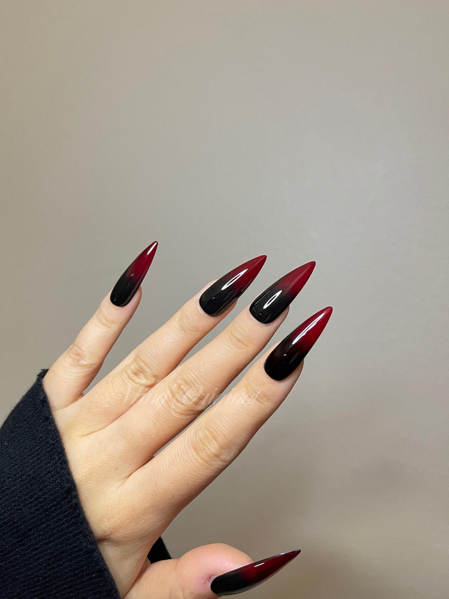 Ombre black n Red press on nails, semitransparent Halloween vampires reusable nail, jelly fake nail