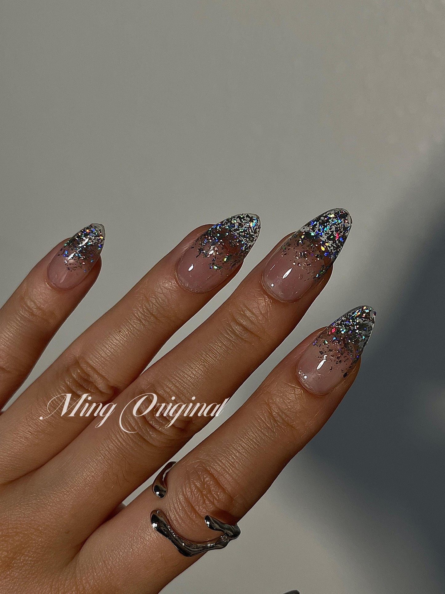 Classic ombre holographic glitter Press on Nails, French Tip, Gradient sequins Jelly Nails, valentine anniversary gift