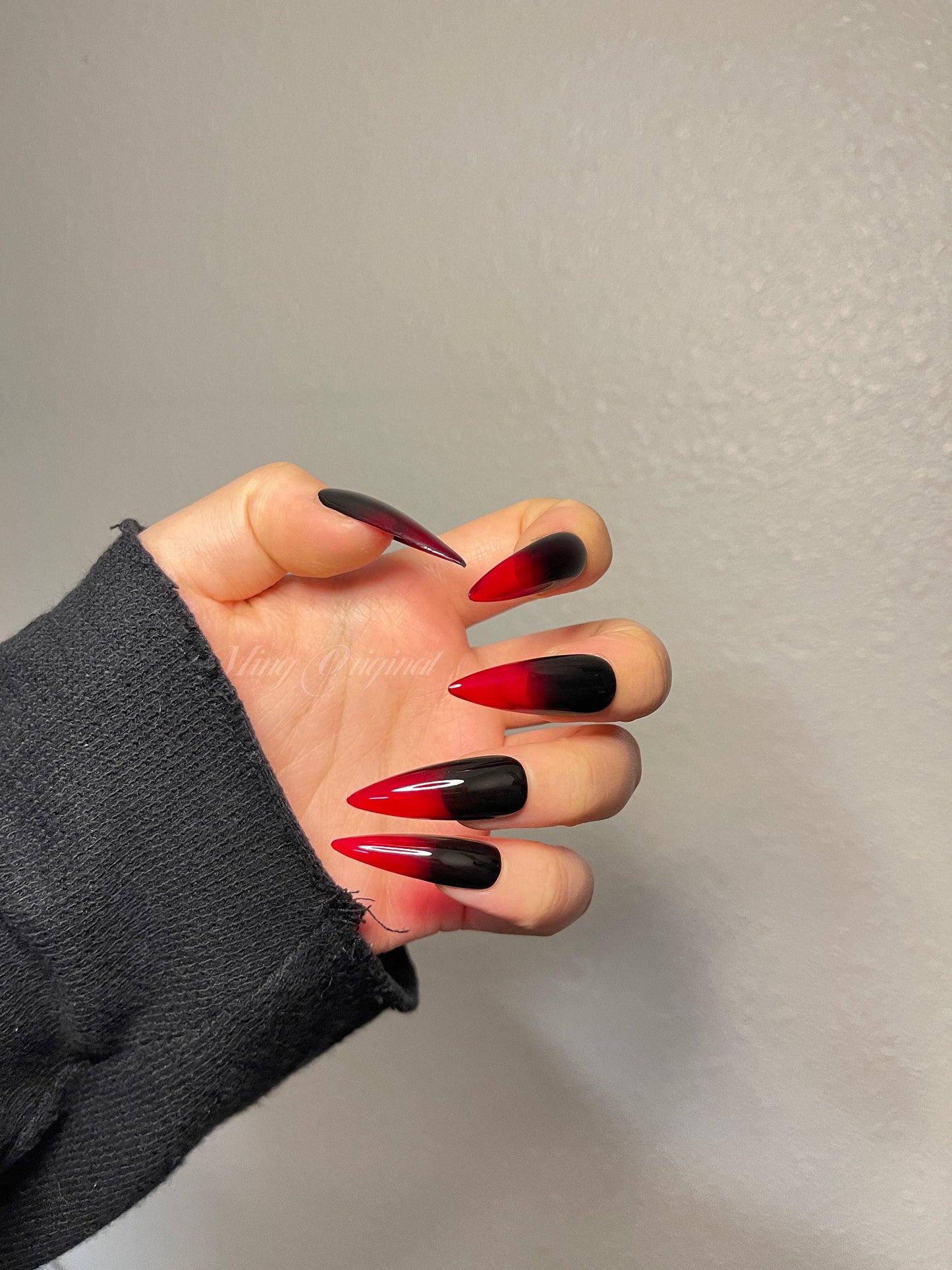 Ombre black n Red press on nails, semitransparent Halloween vampires reusable nail, jelly fake nail