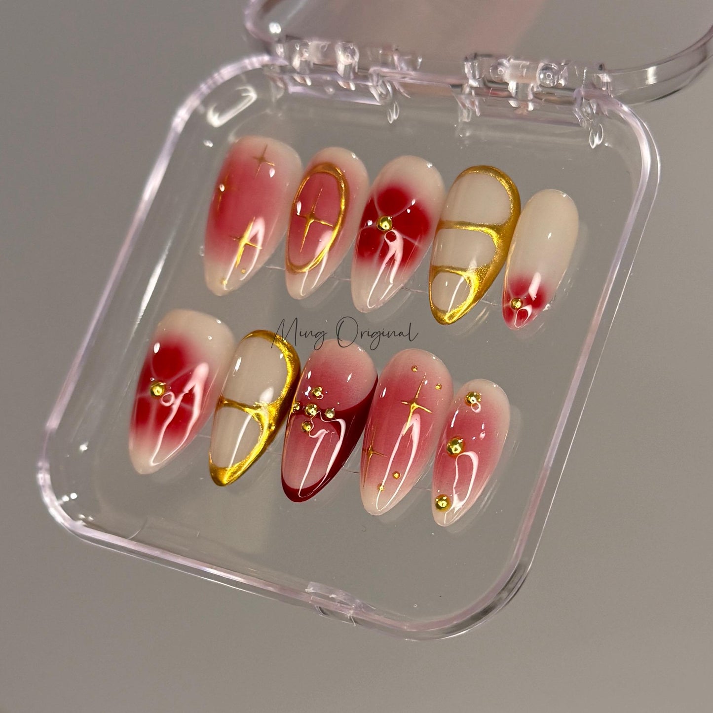 Blooming flower Press on Nails, nude free style swirls heart handmade Nails,MO423