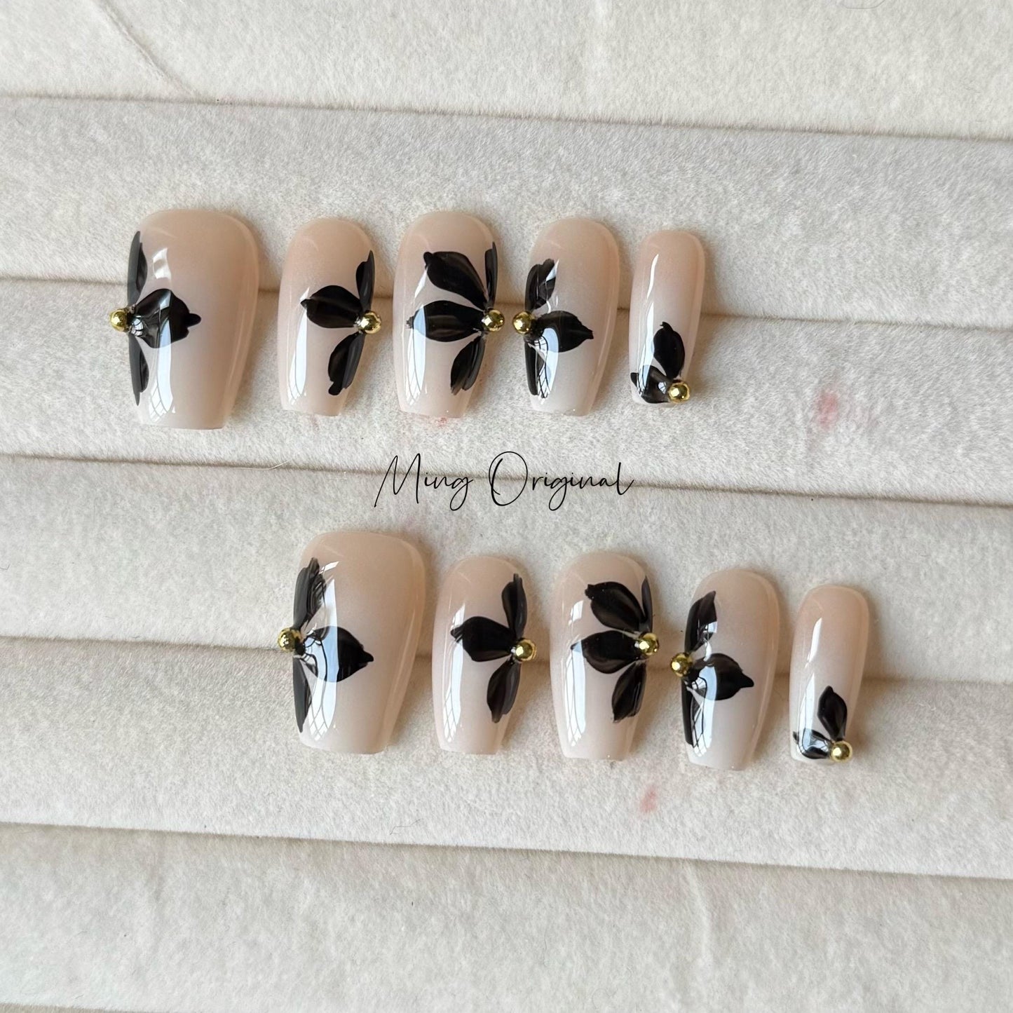 Black camellia Flower wedding nail, hand painted wild flower Press on Nails, bridal nail, bridesmaid nail, gift for her