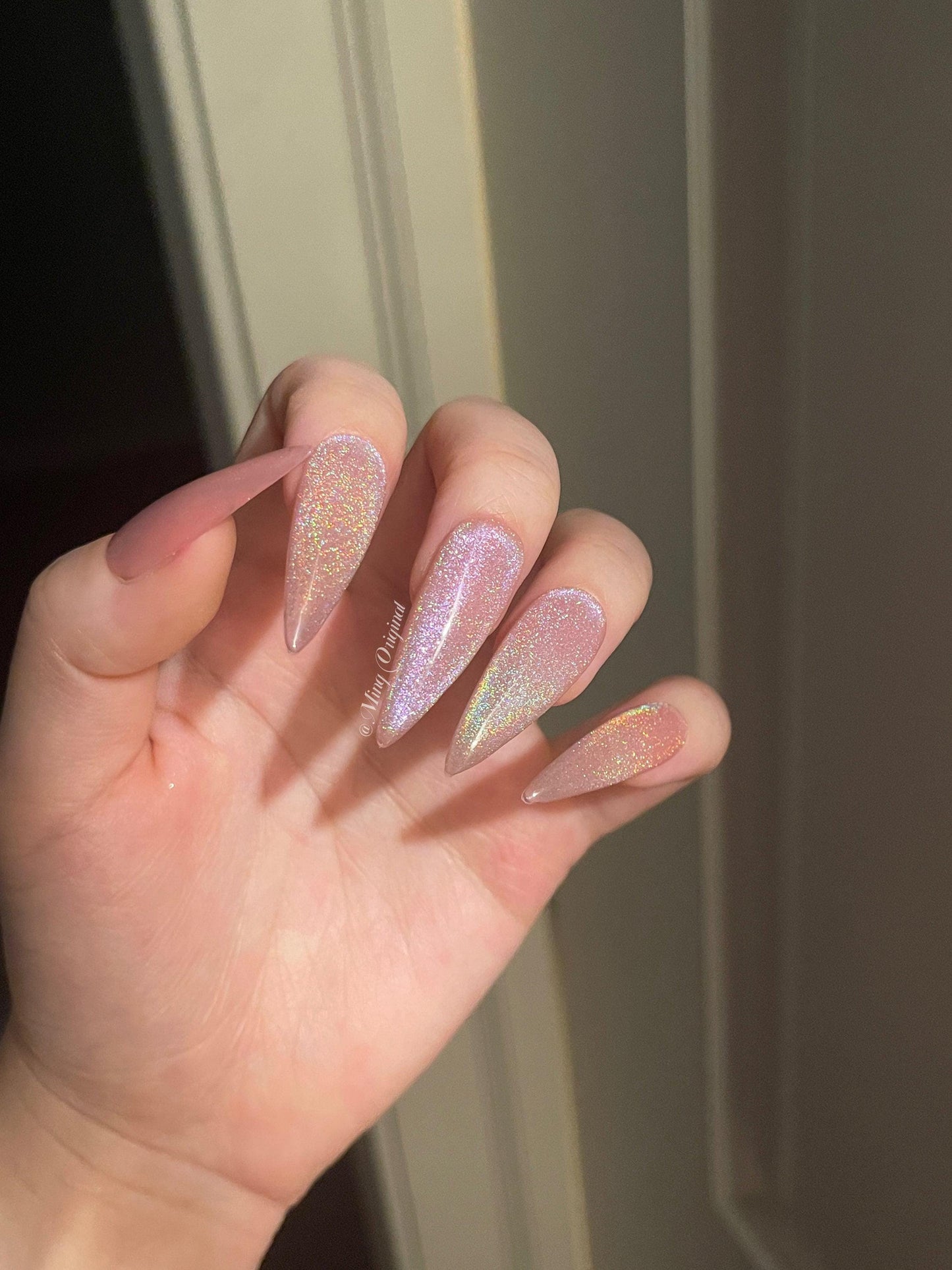 Universal Rainbow Cat Eye Nails Holographic Magnetic Cotton Candy press on nails, reuse nails, jelly fake nail, sparkly Christmas nail