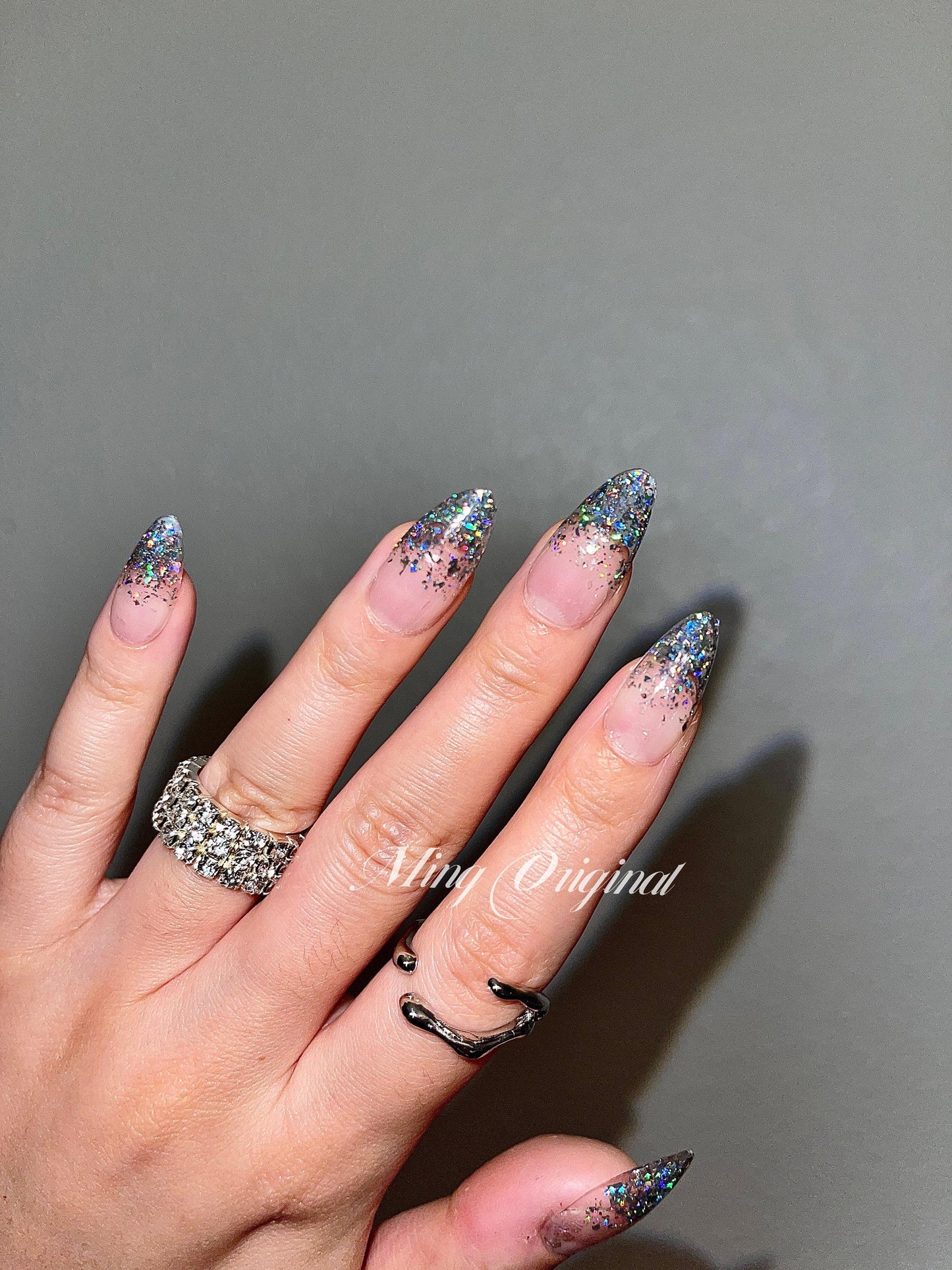Classic ombre holographic glitter Press on Nails, French Tip, Gradient sequins Jelly Nails, valentine anniversary gift