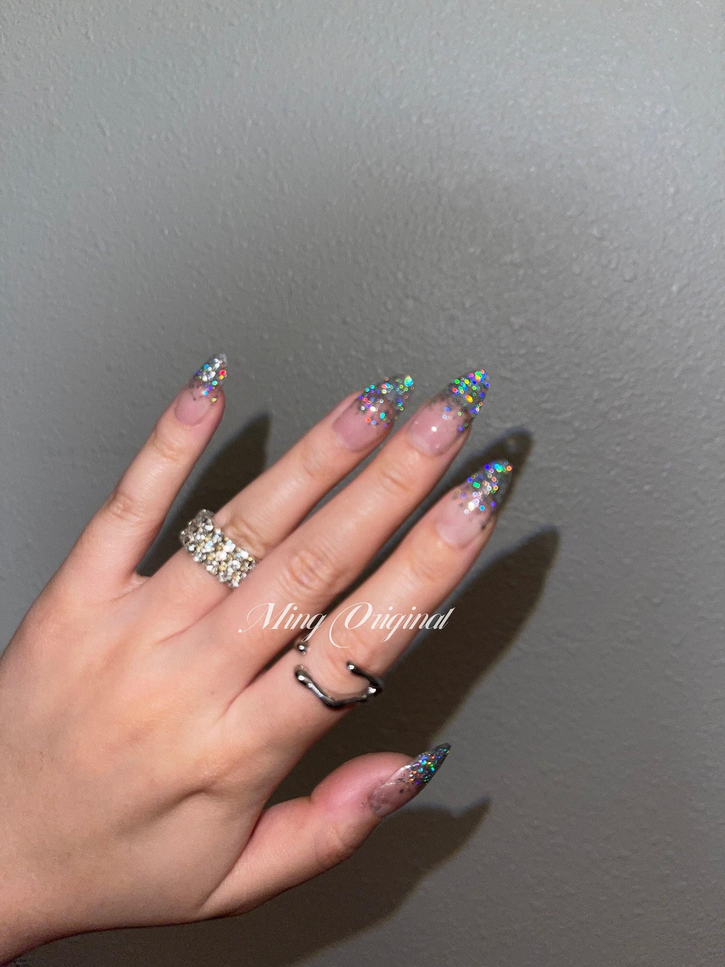 Classic ombre holographic glitter Press on Nails, French Tip, Gradient sequins Jelly Nails, valentine anniversary gift