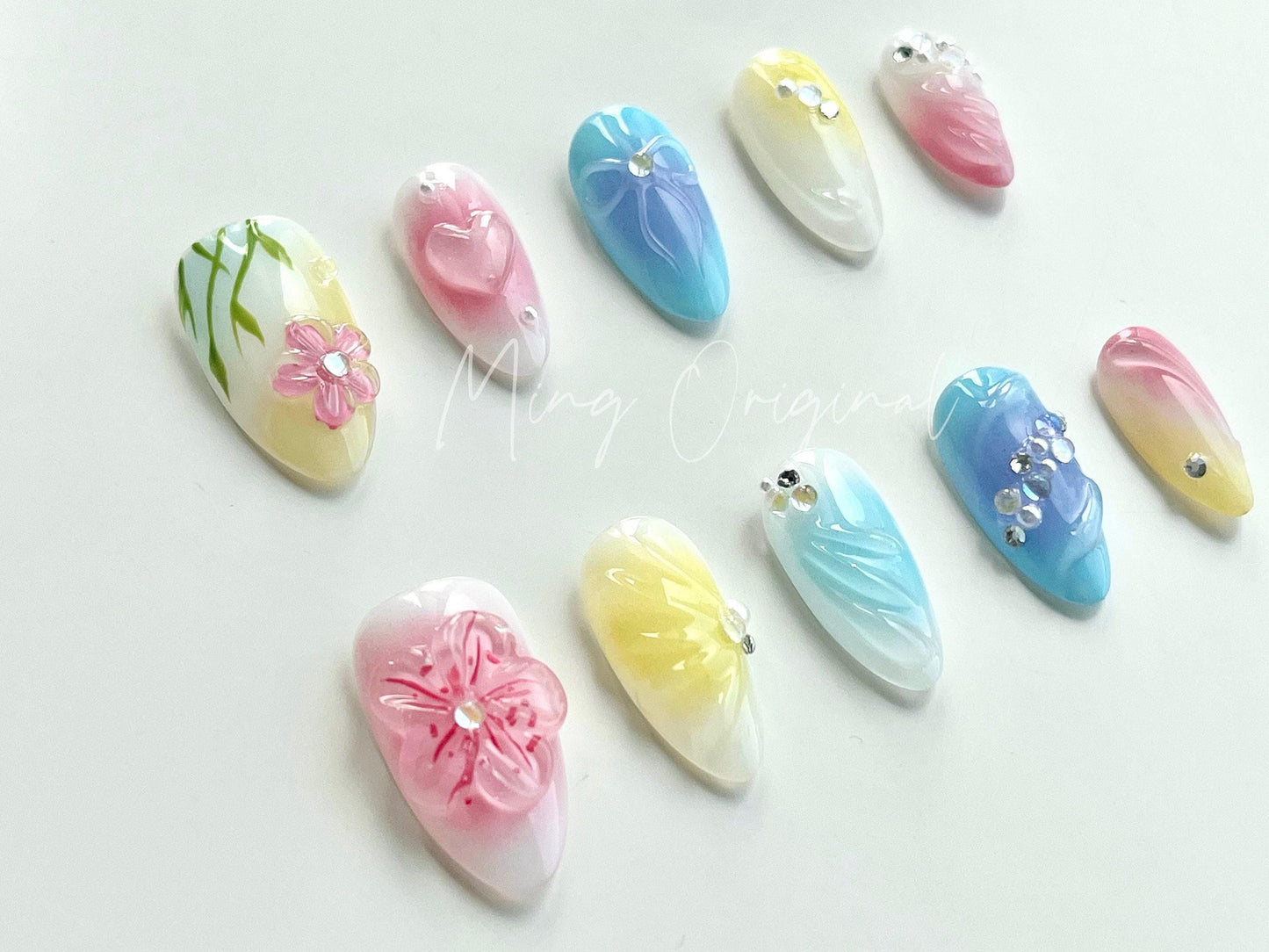 Da Secret Garden 3D sculptured flower Press on Nails, Free Style Spring tropical Fairycore Floral Mermaid nail