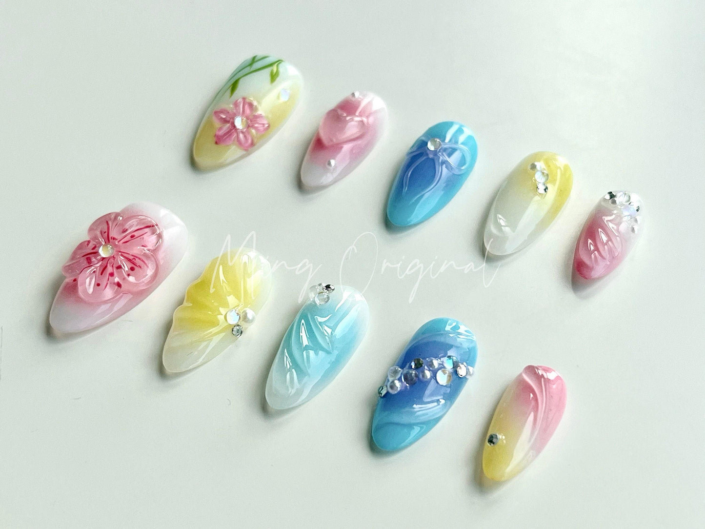 Da Secret Garden 3D sculptured flower Press on Nails, Free Style Spring tropical Fairycore Floral Mermaid nail
