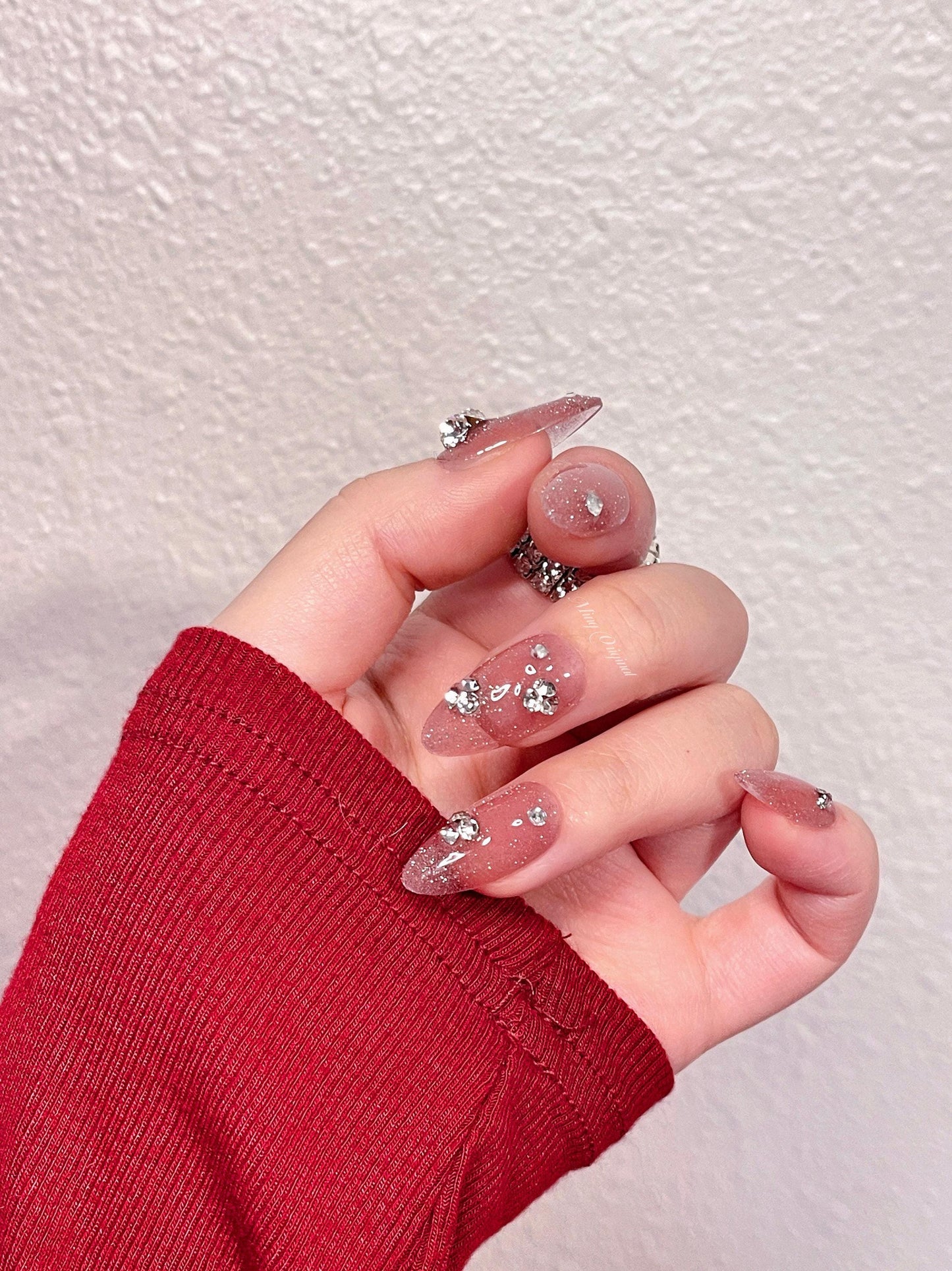 Diamond reflective glitter press on nail, chocolate gel nail, gemstone Fake nails, rhinestone decal bling nail