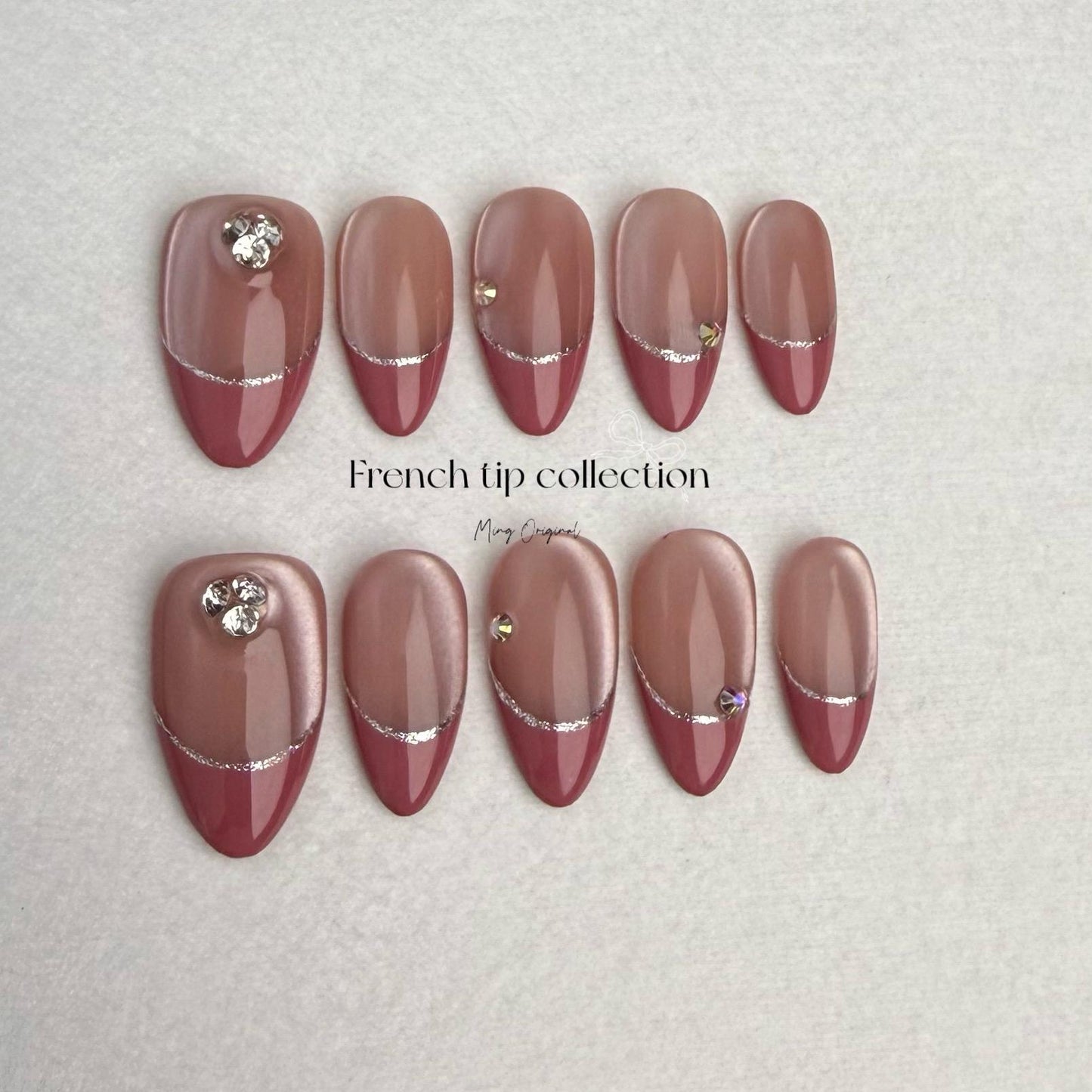 French Tip Collection, hibiscus color hand painted premium Press on Nails, cat eye nail, crystal nail,autumn winter nail, gift for her,MO247