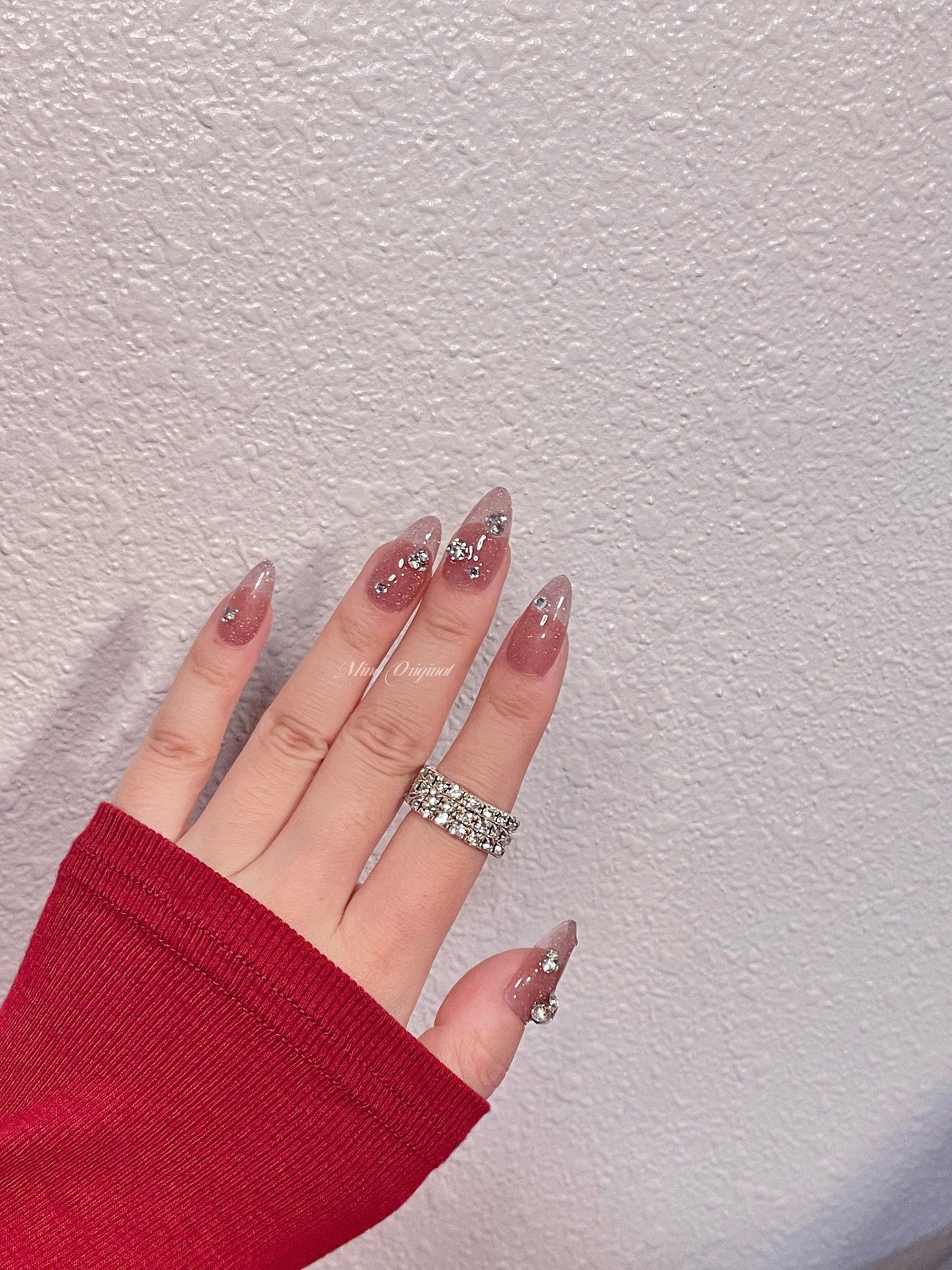 Diamond reflective glitter press on nail, chocolate gel nail, gemstone Fake nails, rhinestone decal bling nail