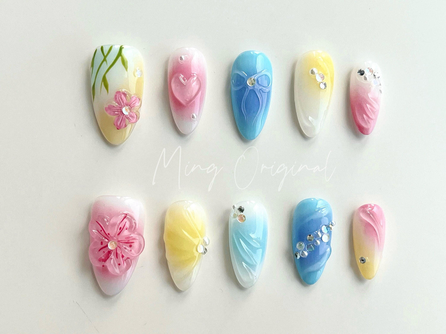 Da Secret Garden 3D sculptured flower Press on Nails, Free Style Spring tropical Fairycore Floral Mermaid nail