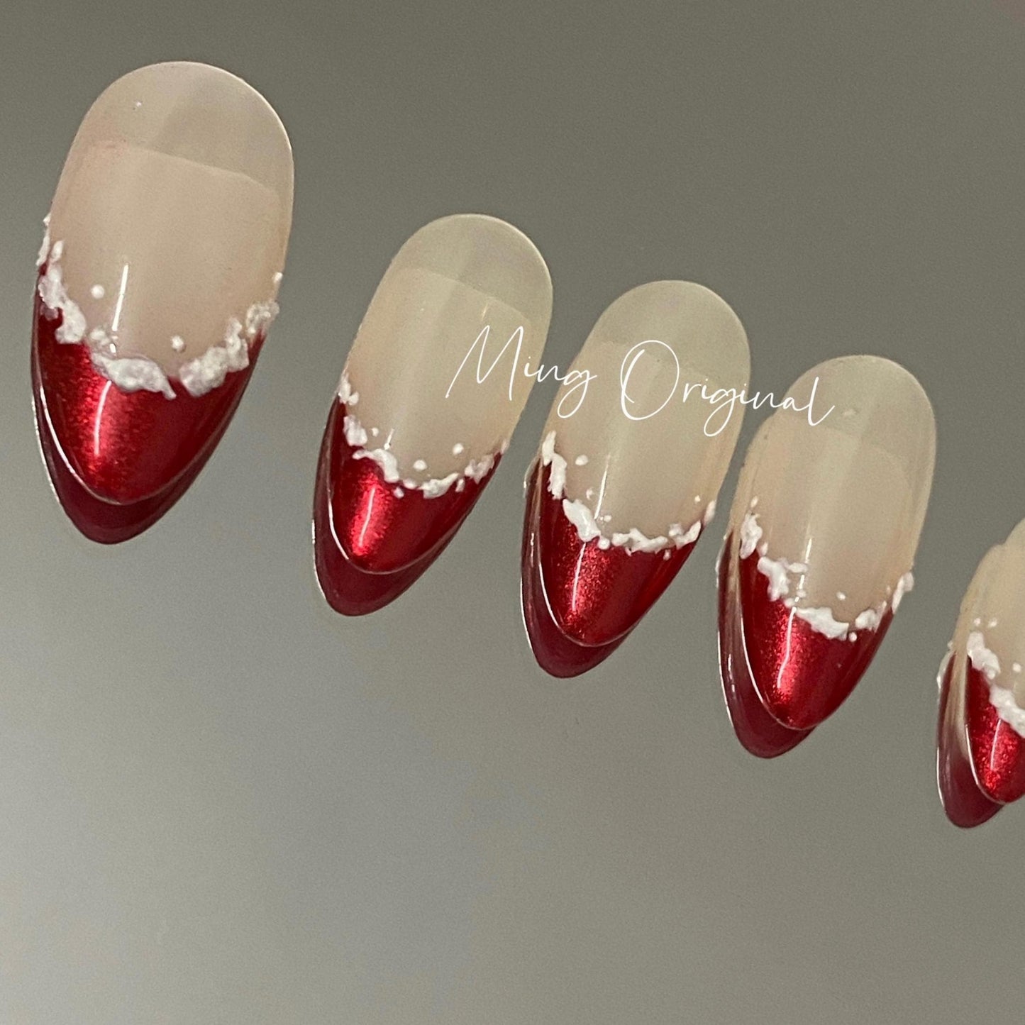 Red Christmas vibe press on Nail, snowing french tip glittery nails, glue on nail, Holiday Fake Nails, Christmas Gifts for Her, MO369