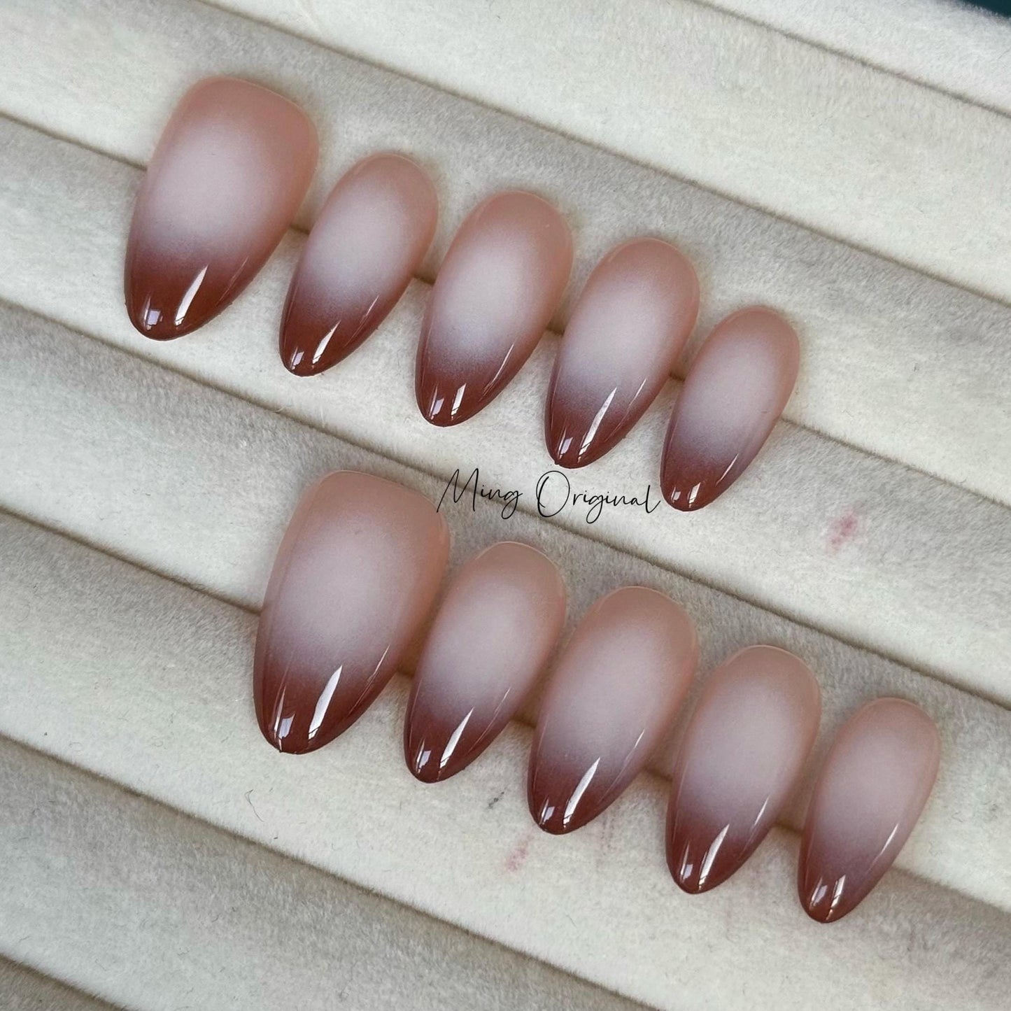Cat claw airbrush press on nails, brown ombre color matching, hand painted nail, gift for her,MO418