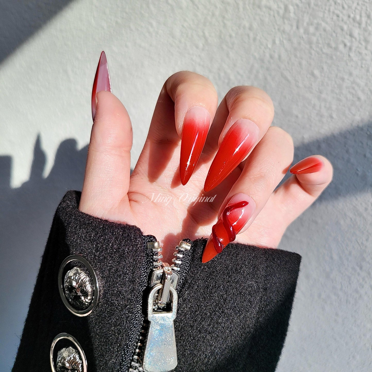 Da Red| 3D nail ombre red Press on Nails, luxury handmade Nails, Jelly Nails