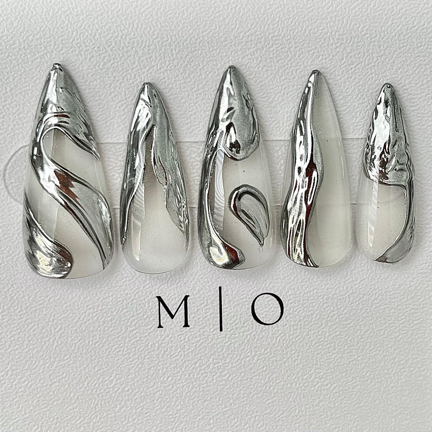 Silver chrome mirror y2k Nail press on, Fake nails, Metallic textured nail, Luxury Handmade Nails