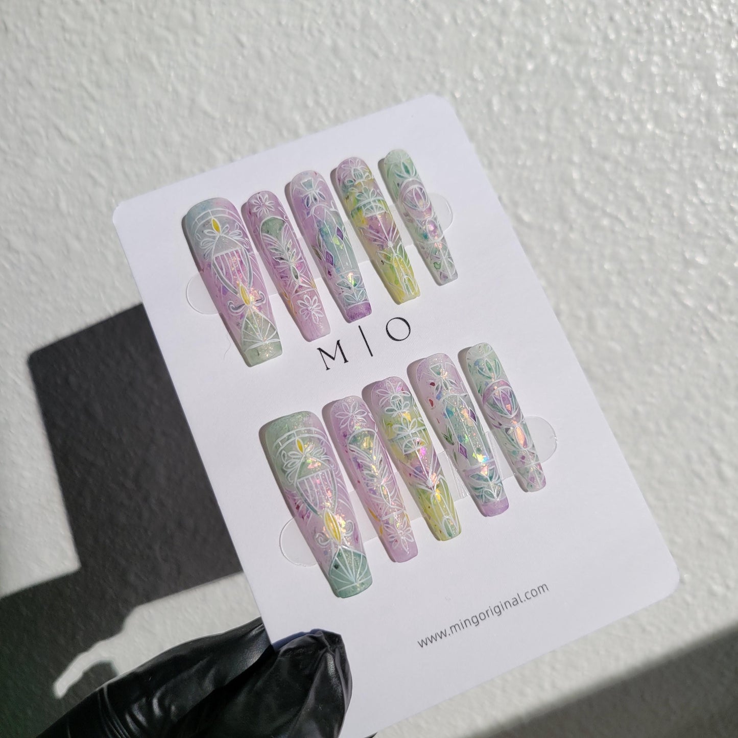 Stained Glass Window Free style Flower pastel Water Color press on nails, ombre rainbow color matching, hand painted nail, gift for her
