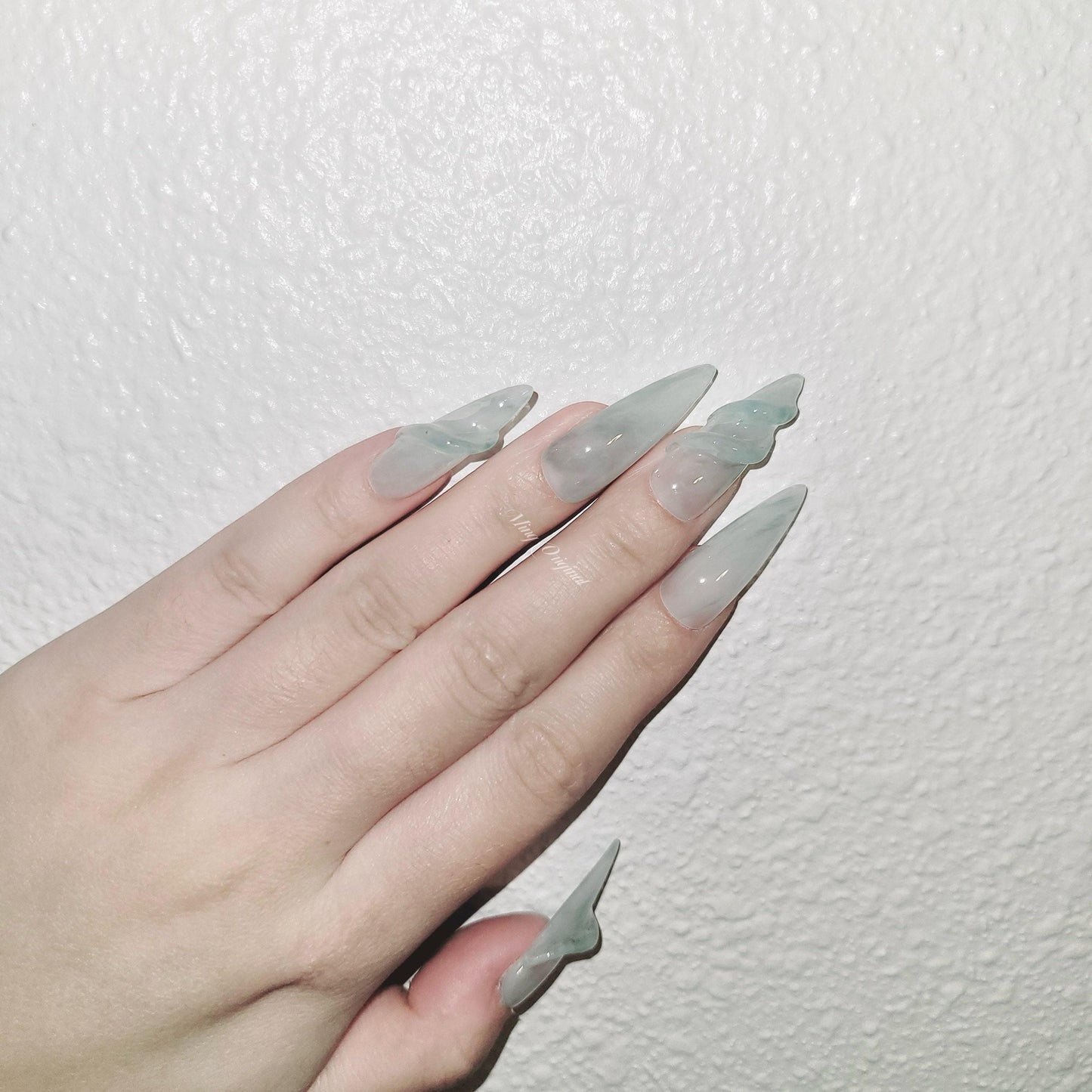 Da Jade | 3D nail Jade green n white water blooming Press on Nails, luxury handmade Nails, Jelly Nails