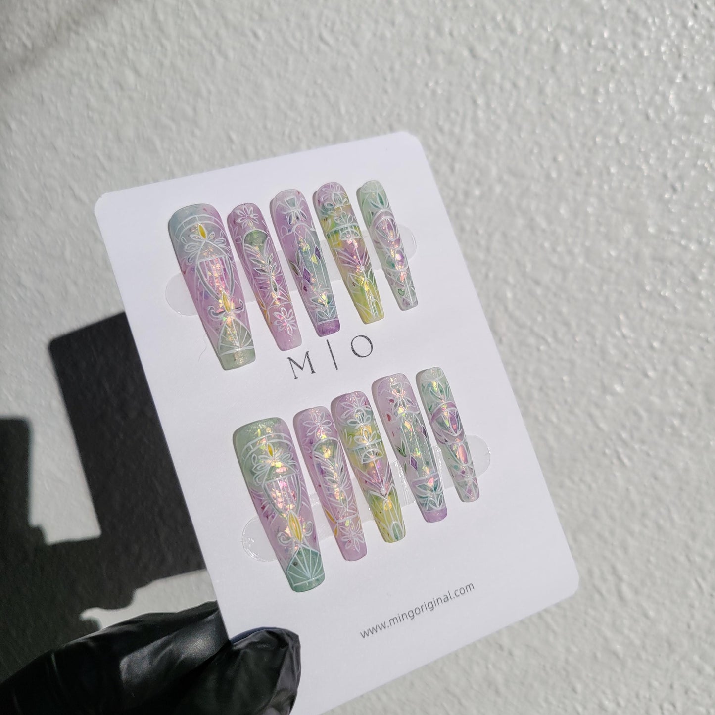 Stained Glass Window Free style Flower pastel Water Color press on nails, ombre rainbow color matching, hand painted nail, gift for her