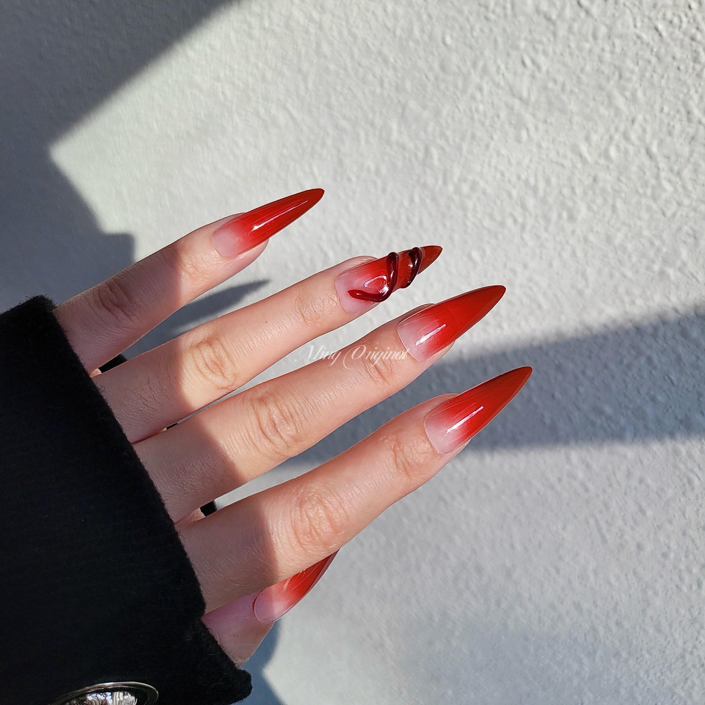 Da Red| 3D nail ombre red Press on Nails, luxury handmade Nails, Jelly Nails