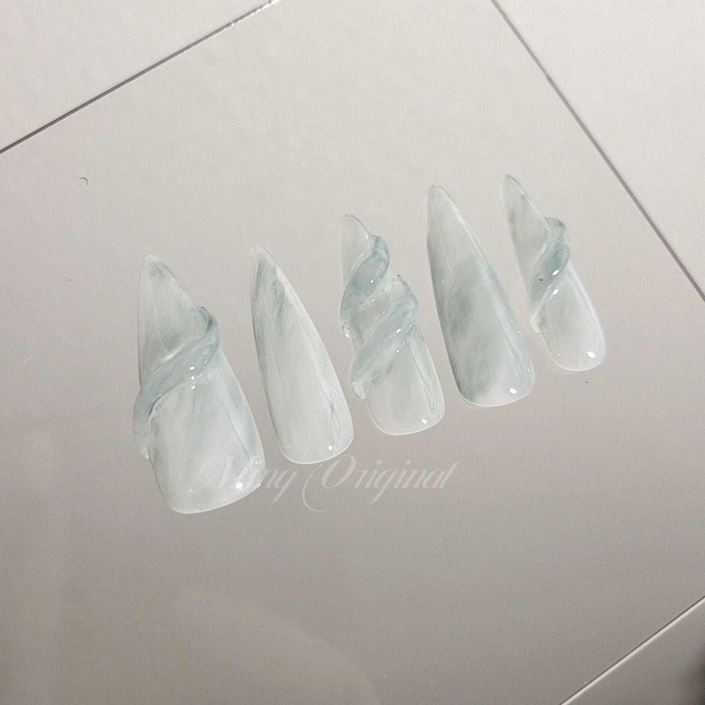 Da Jade | 3D nail Jade green n white water blooming Press on Nails, luxury handmade Nails, Jelly Nails