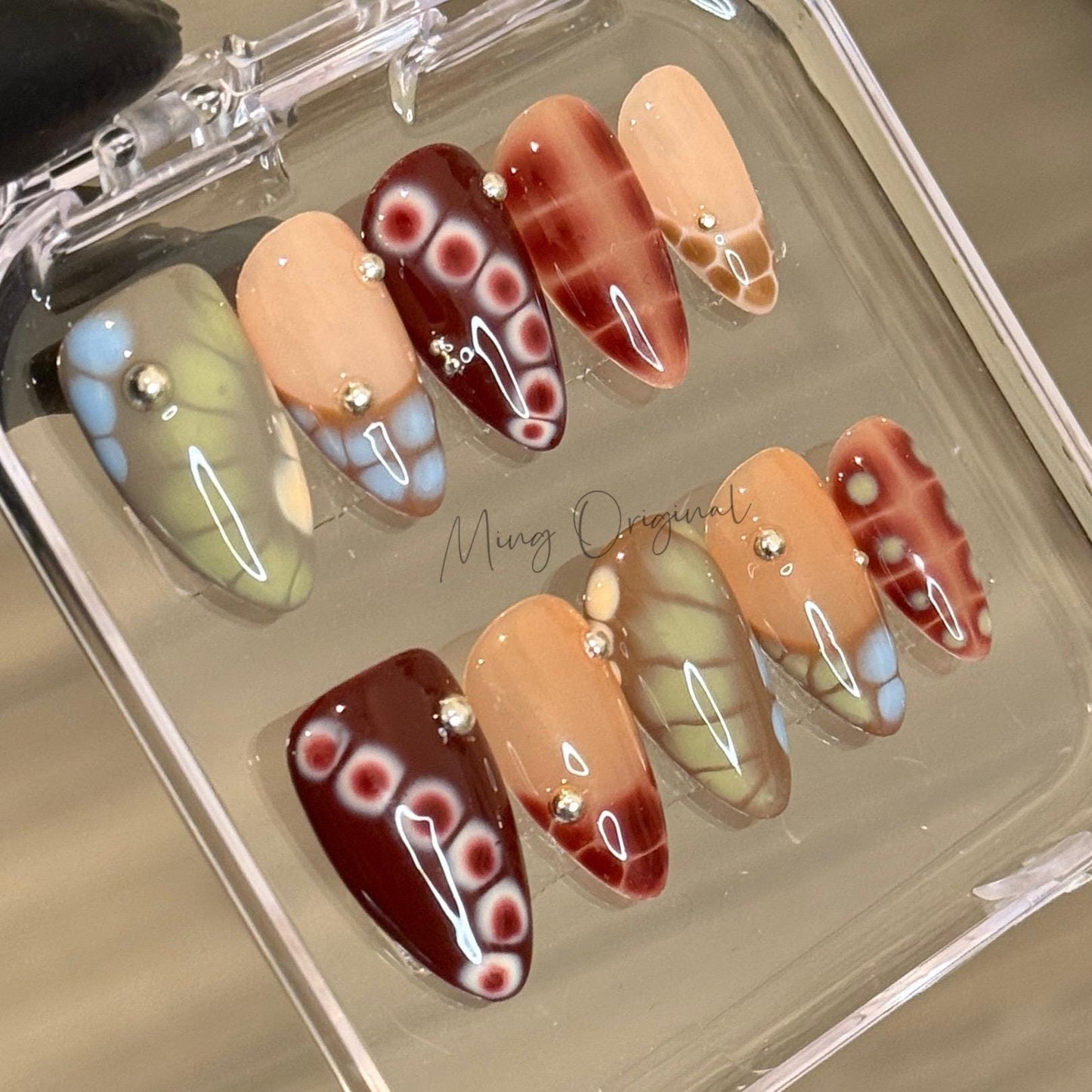 Croc skin snake skin pattern press on nails, reusable nail, glue on nail, fake nail, birthday holiday gift for her, MO432