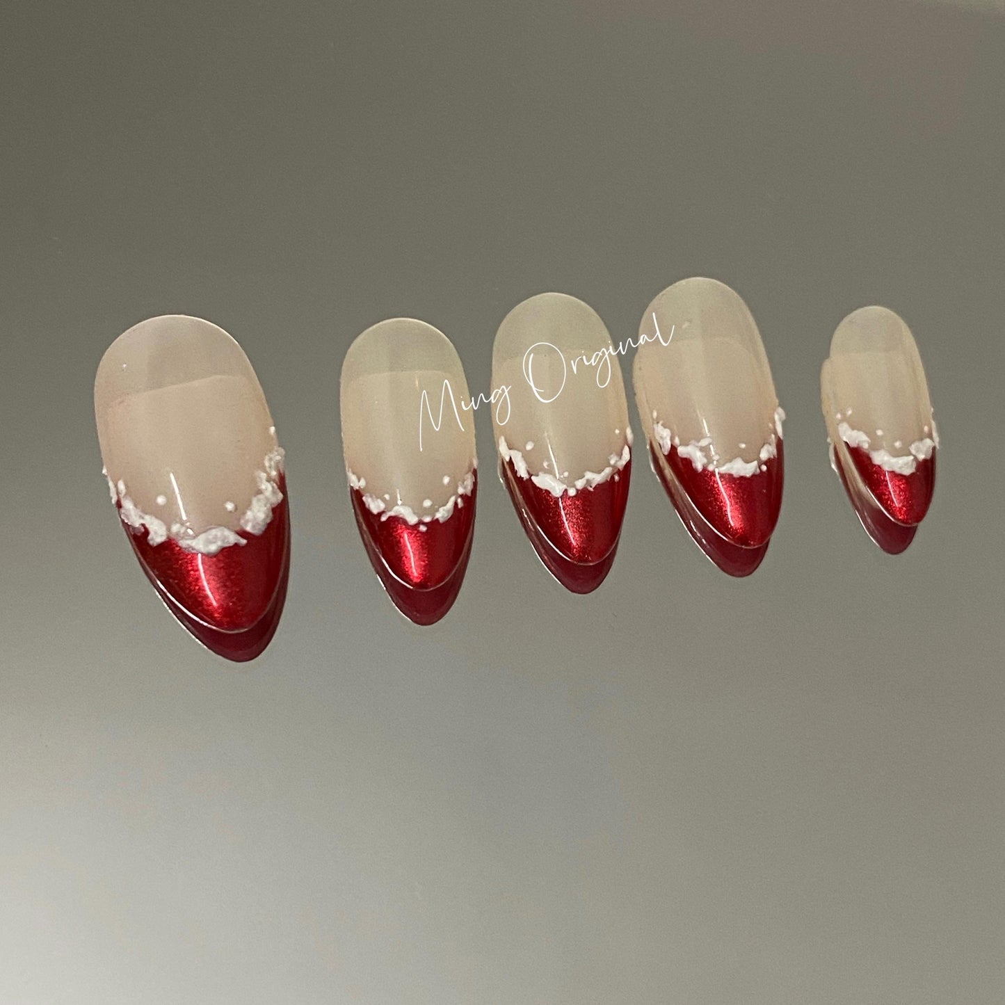 Red Christmas vibe press on Nail, snowing french tip glittery nails, glue on nail, Holiday Fake Nails, Christmas Gifts for Her, MO369