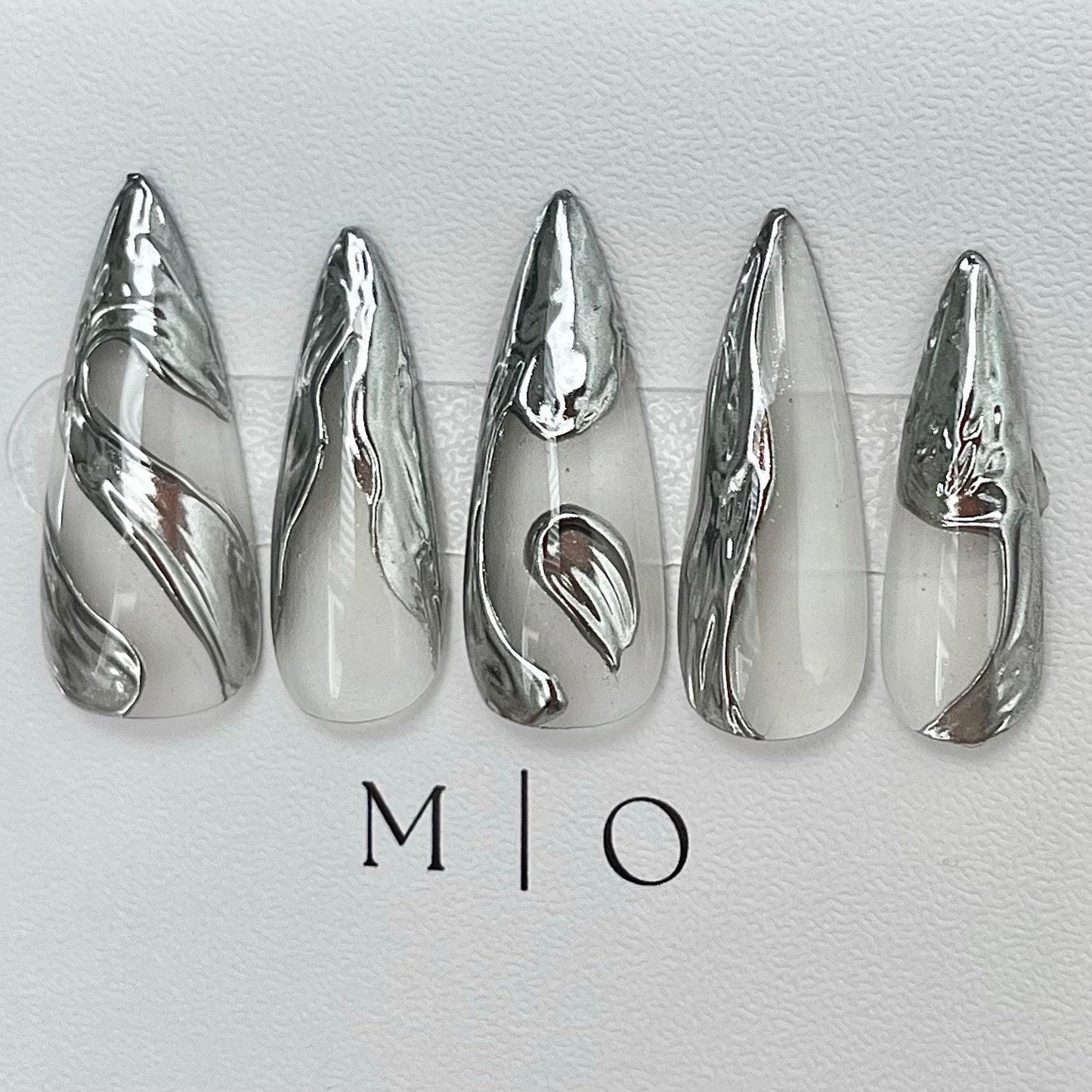 Silver chrome mirror y2k Nail press on, Fake nails, Metallic textured nail, Luxury Handmade Nails