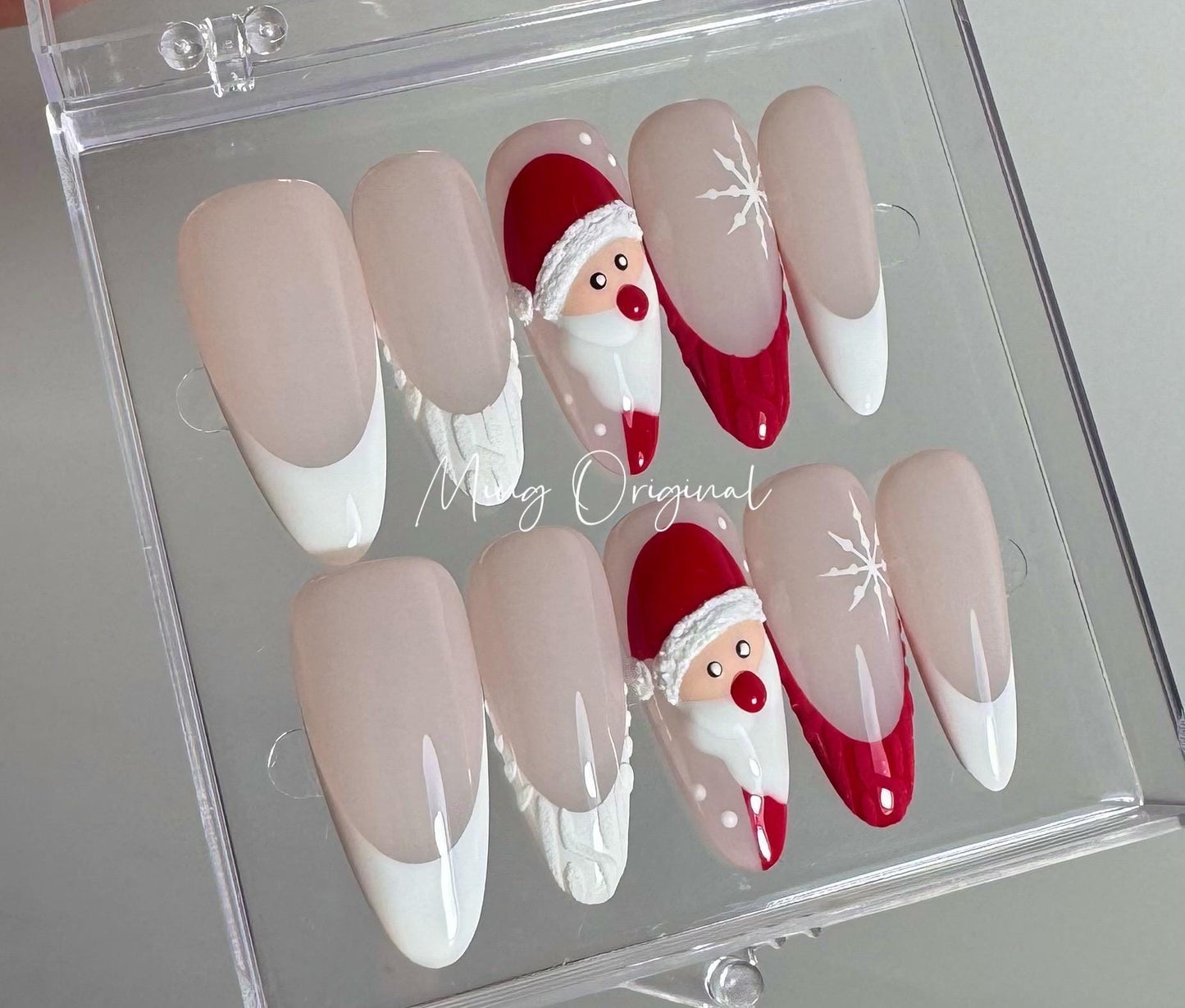 Red Christmas vibe press on Nail, Santa Claus sweater nails, glue on nail, french tip Holiday Fake Nails, Christmas Gifts for Her, MO340