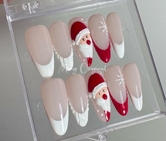 Red Christmas vibe press on Nail, Santa Claus sweater nails, glue on nail, french tip Holiday Fake Nails, Christmas Gifts for Her, MO340