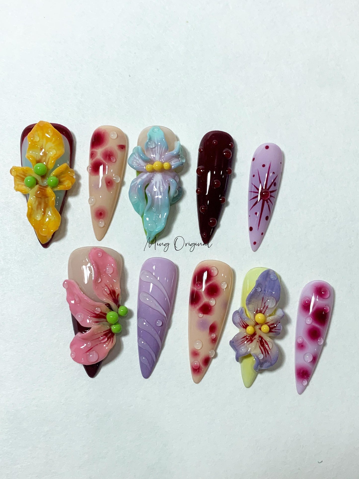 3D sculptured flower Press on Nails, Free Style tropical Fairycore Floral nail, fake nail, art nail, gift for her, MO260
