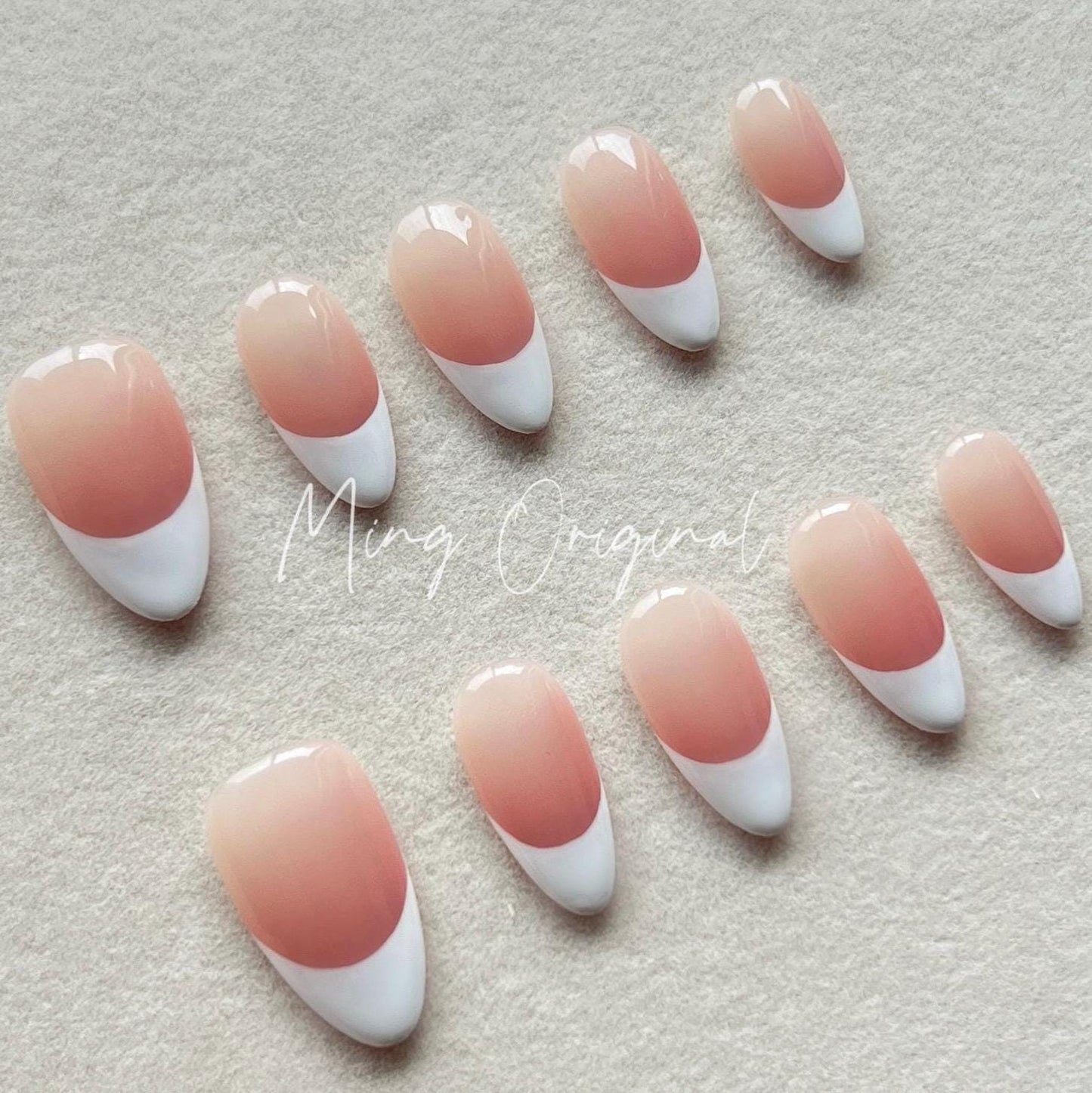 Classic Ombre French tip, hand painted premium Press on Nails, summer nail, gift for her