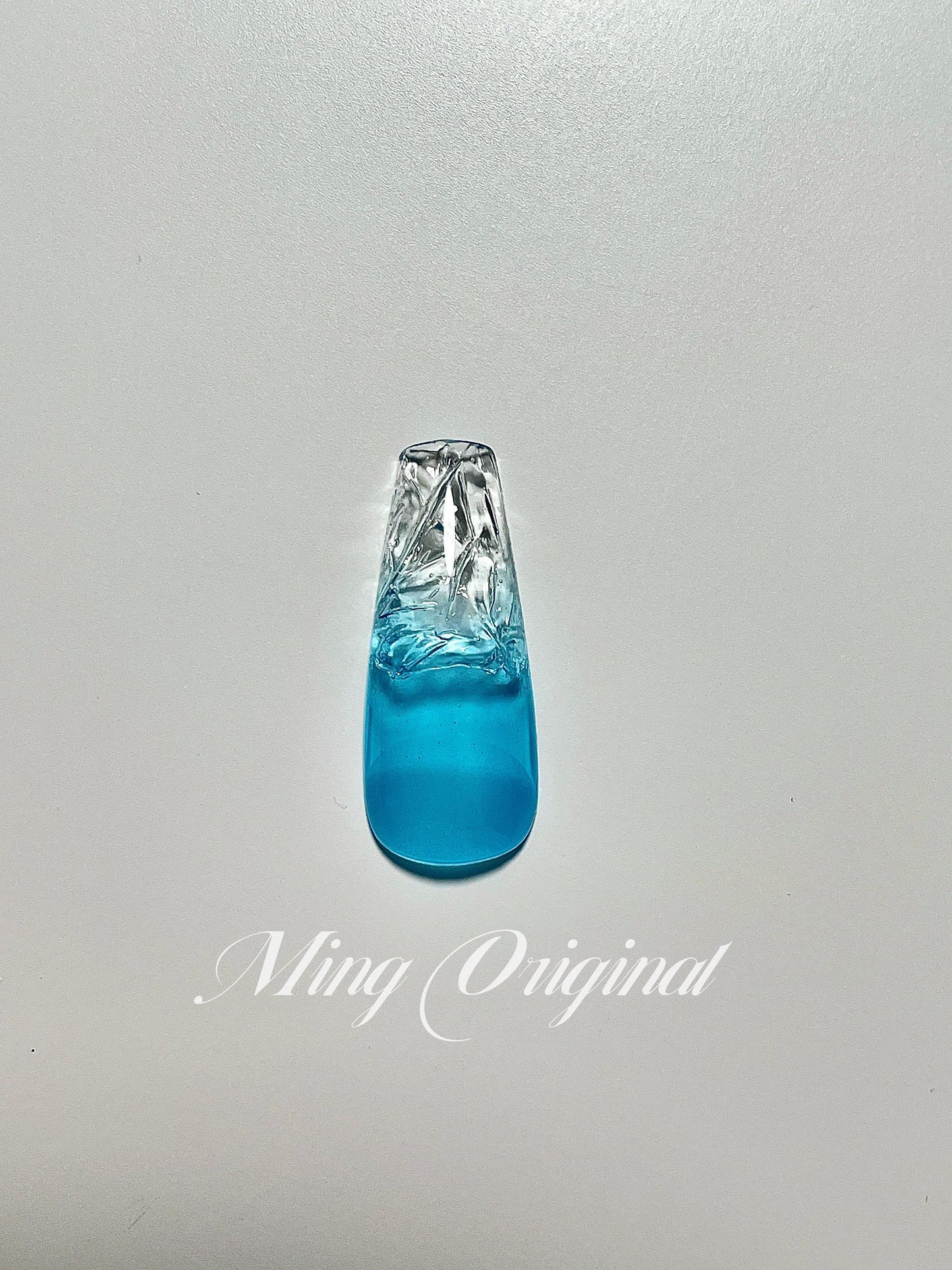 Da Blue ocean| Ice Watery encapsulated tip Press on Nails, broken glass handmade Nails, blue ombre clear tip Jelly Nails, high transparency