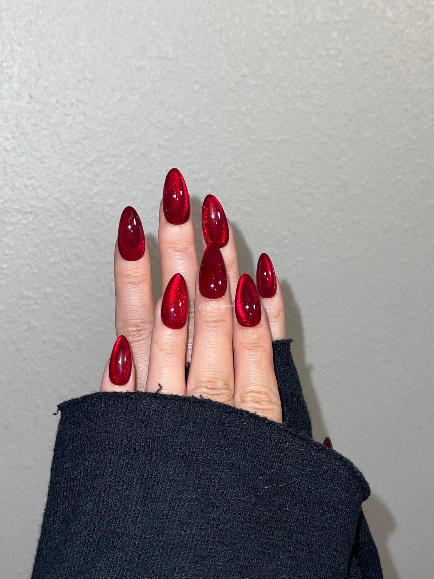 Miss Red velvet Japanese art nail, press on nails, glue on cat eye nails, reuse nails, jelly fake nail, glitter shine Christmas nail