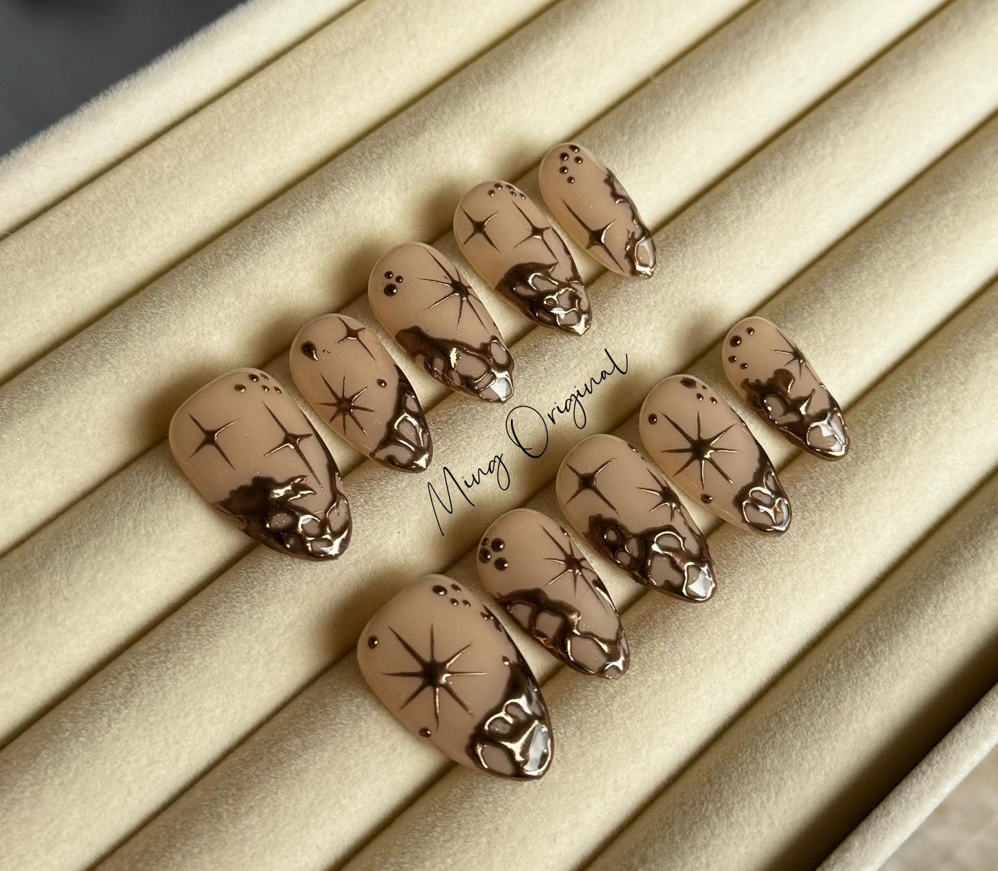 Gold chrome mirror gothic Nail press on, free style Metallic Star fake nail, Luxury Handmade Nails, gift for her, MO268