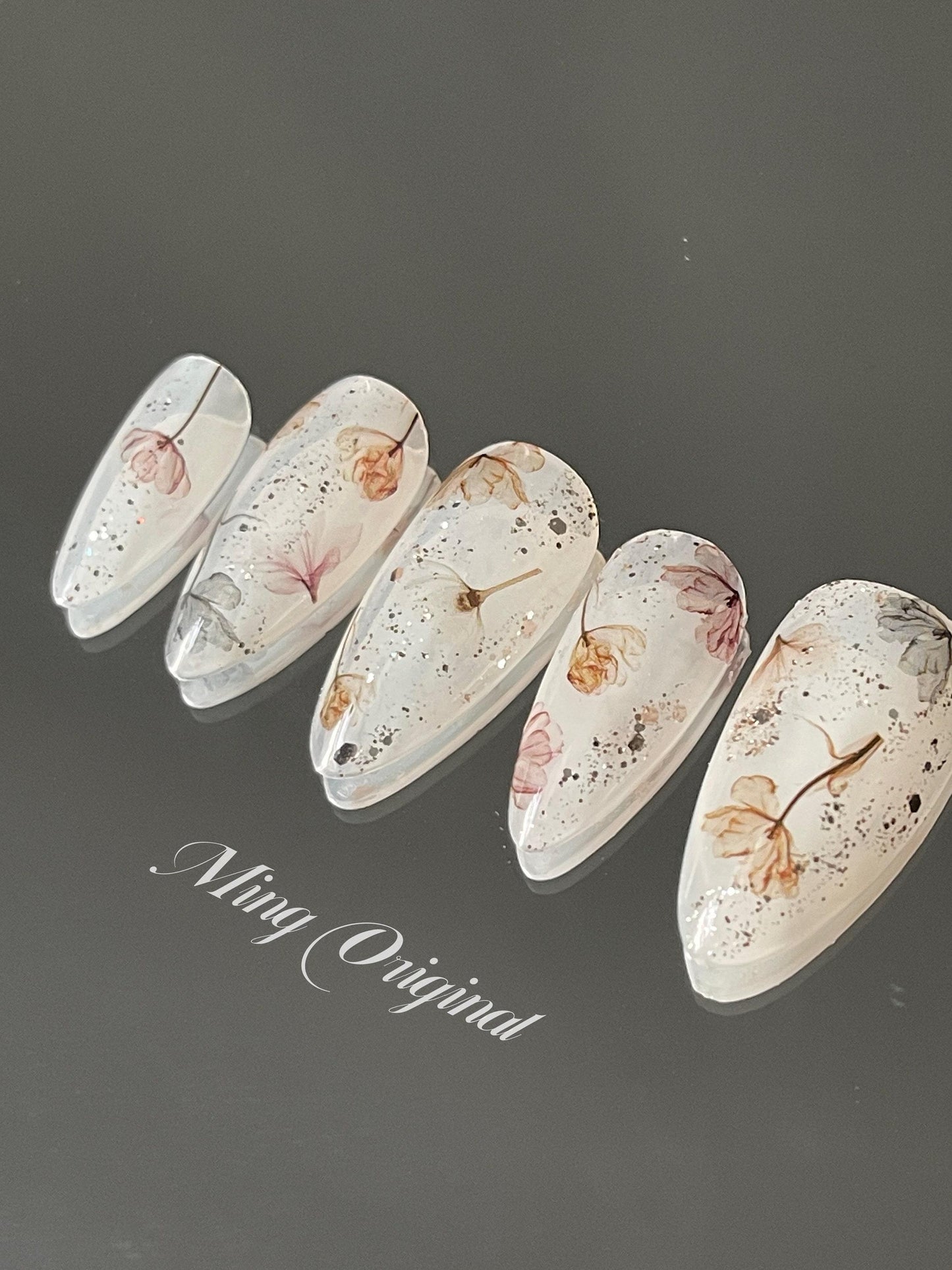 Blooming wild flower Press on Nails, Glittery Fake Nails, Handmade Gel Nails, Jelly Nails, jewel nail