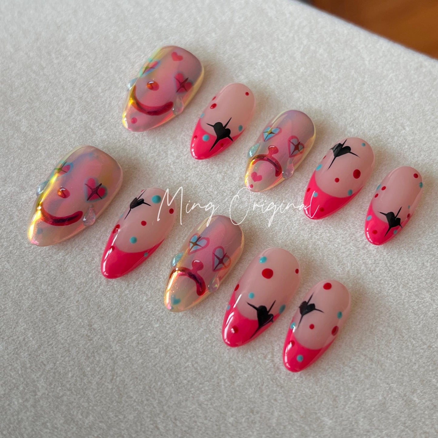 Da Joker 2(chrome version)| Halloween Spooky Almond Nail,Clown Lover press on nail,french tip Custom Made Theme Trendy Hot Pink 3d Fake nail