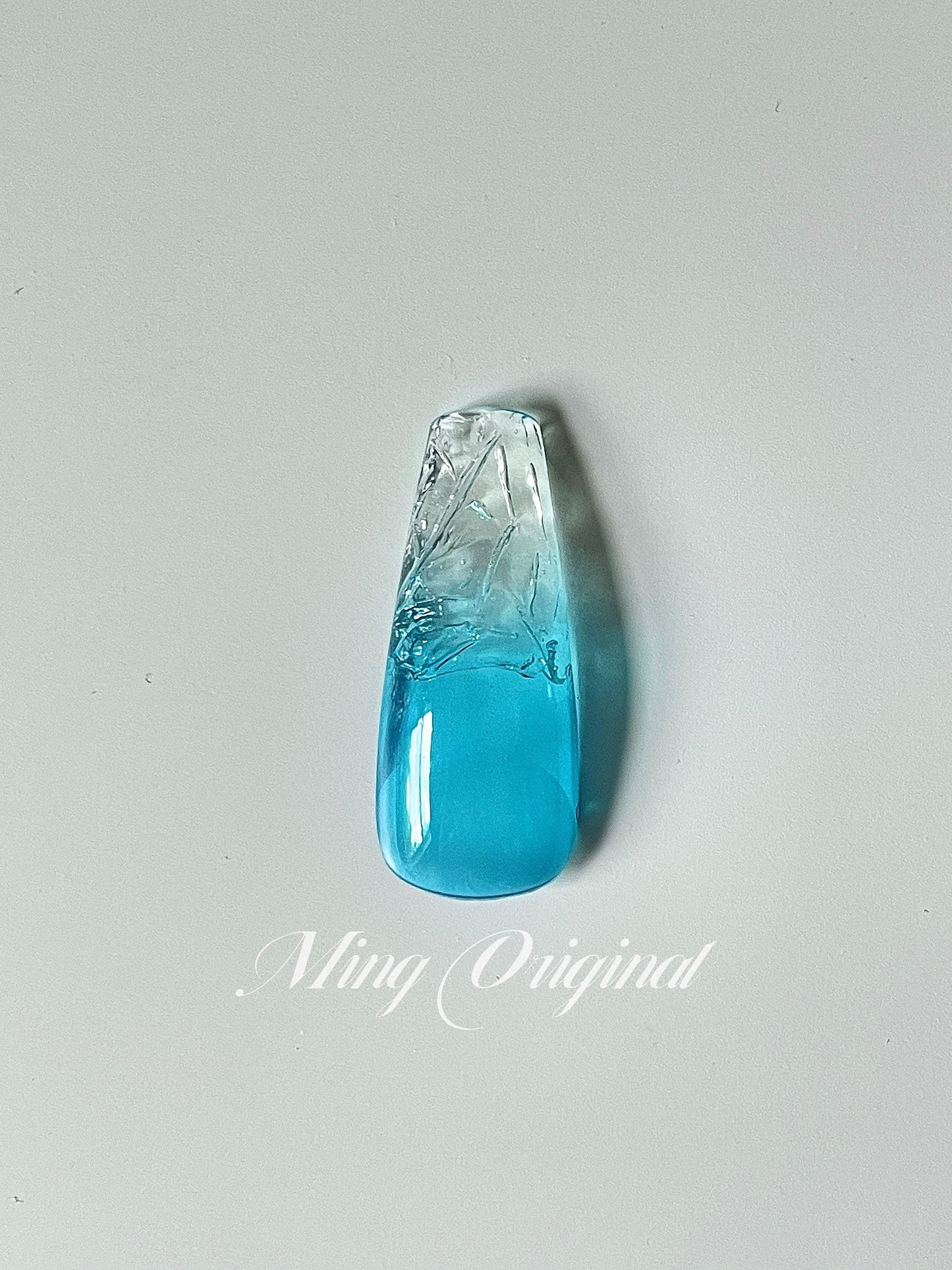 Da Blue ocean| Ice Watery encapsulated tip Press on Nails, broken glass handmade Nails, blue ombre clear tip Jelly Nails, high transparency