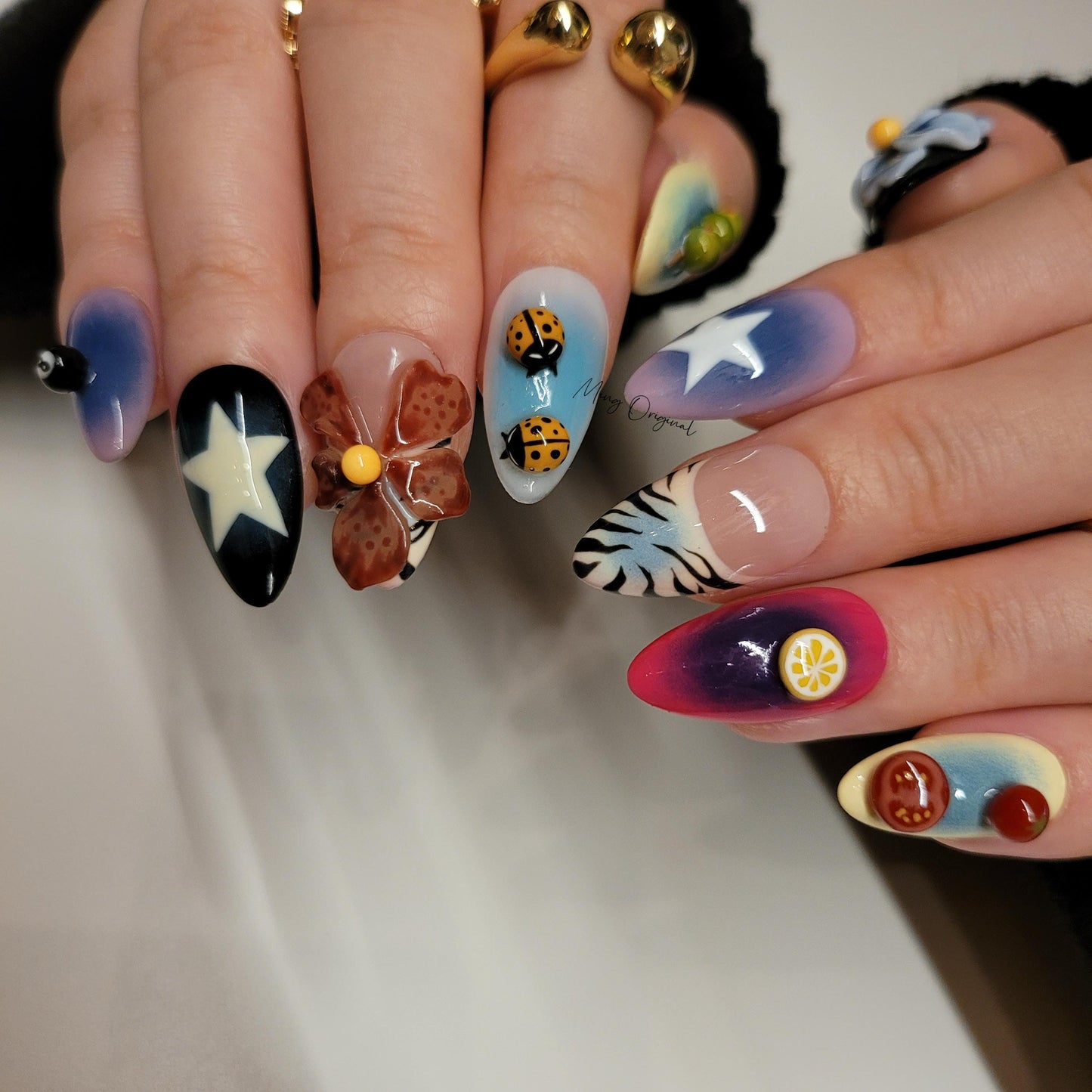 Tropical Rainforest Floral Bug Insect lover press on nails, free style beetles and flowers,glue on nail, holiday birthday gift for her MO352