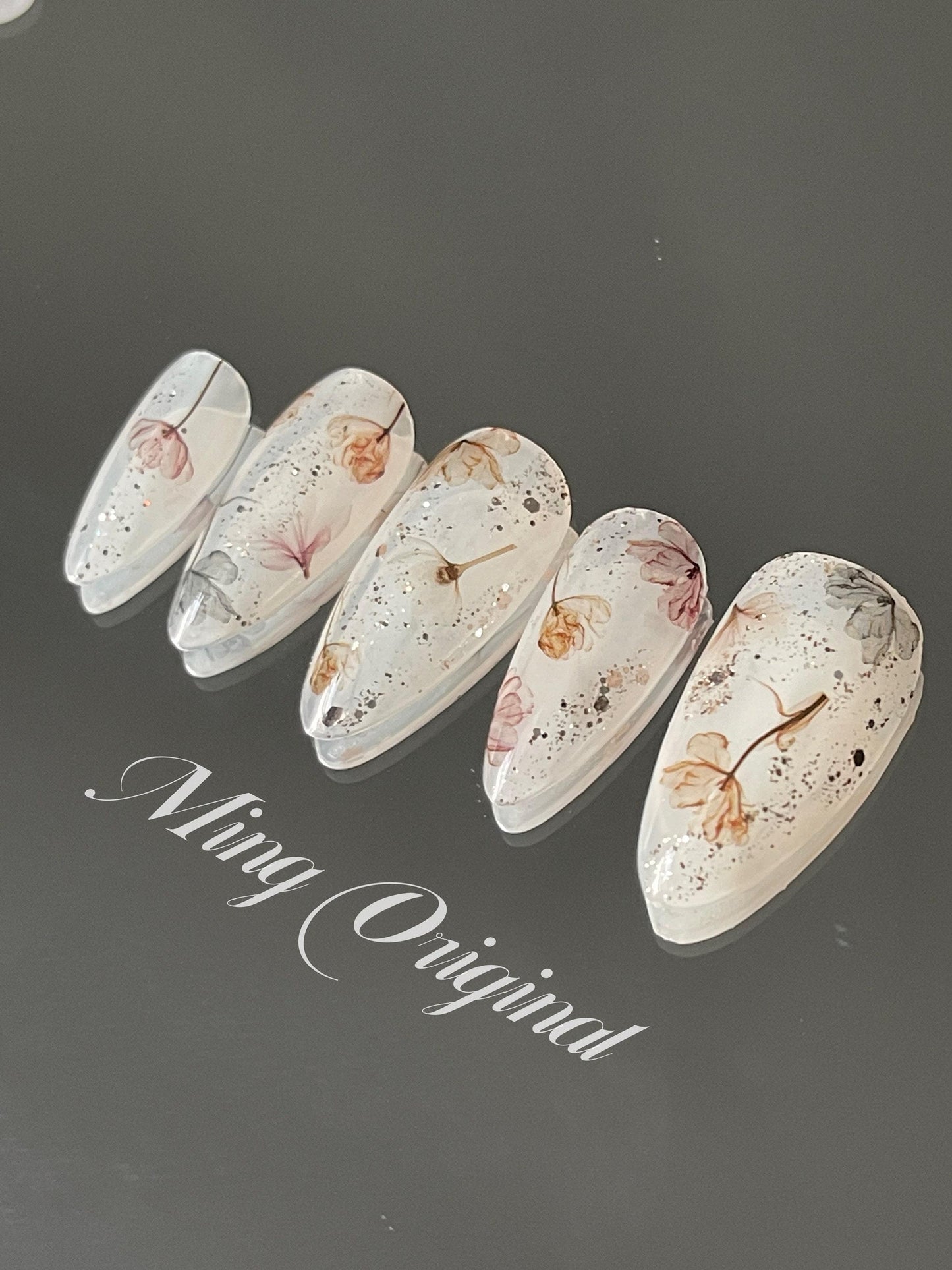 Blooming wild flower Press on Nails, Glittery Fake Nails, Handmade Gel Nails, Jelly Nails, jewel nail