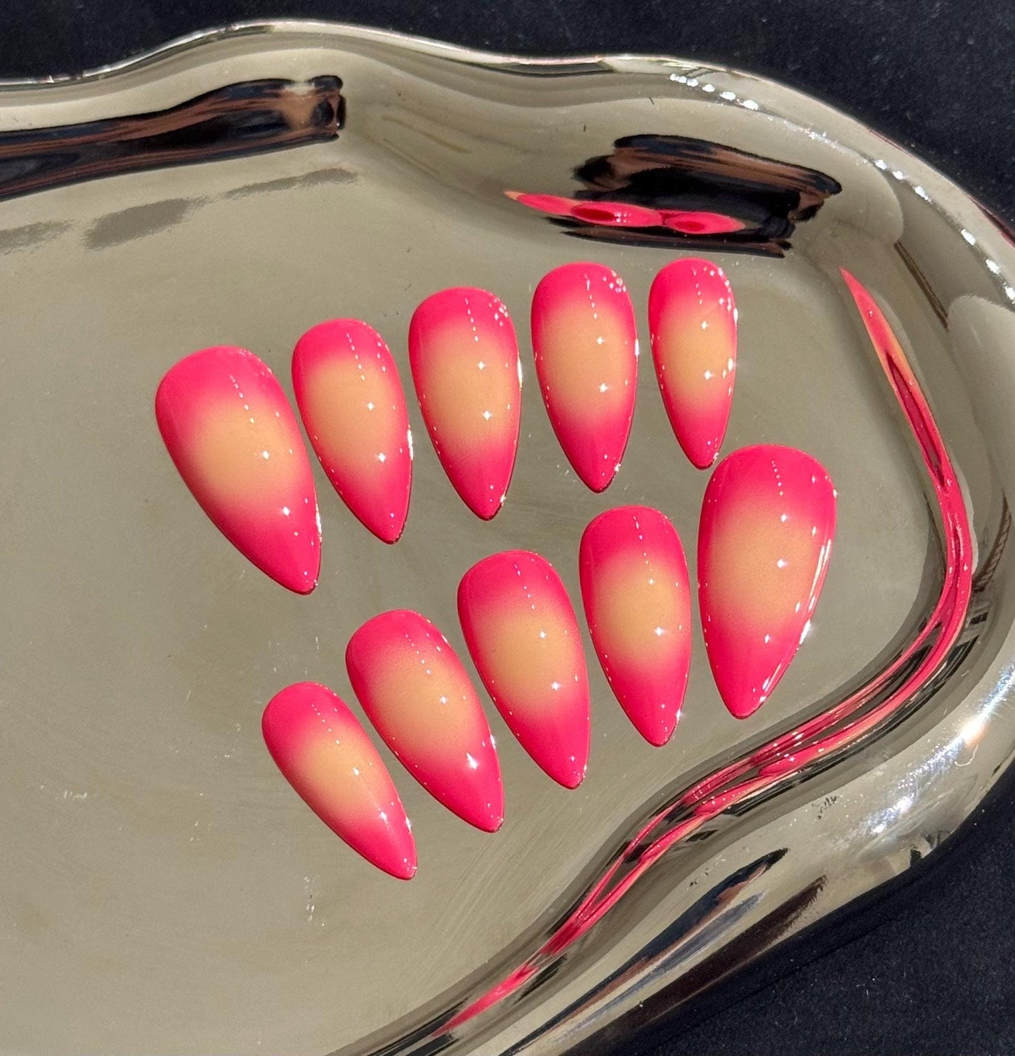 Hot Pink Ombre Gradient Fade Pink Press on Nails, Blush y2k chic nail, Fake nails, Jelly Nails, gift for her