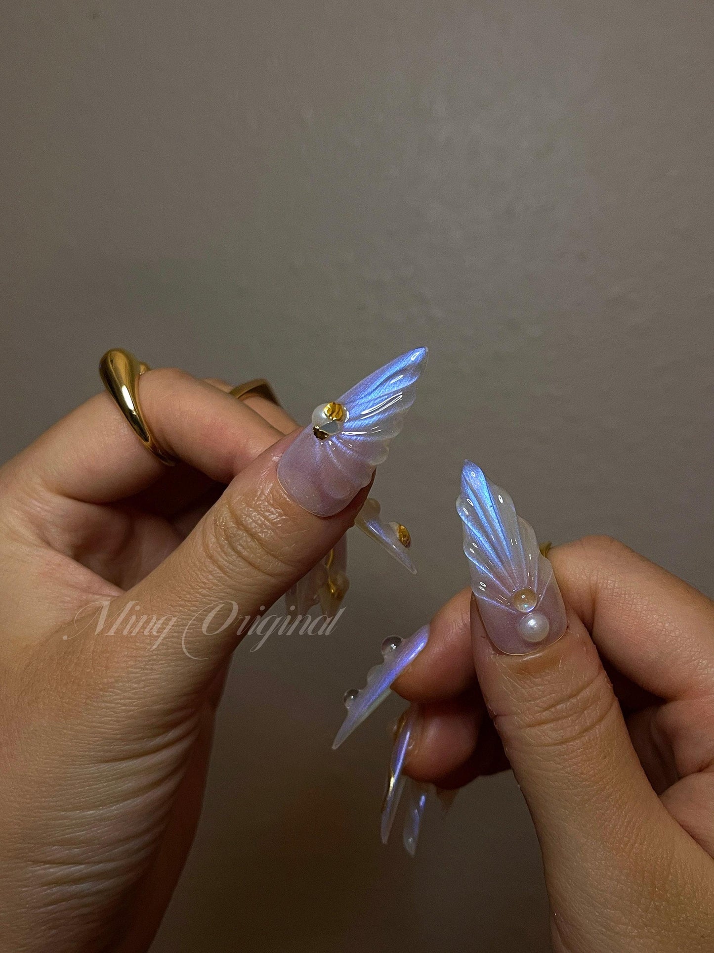3D Y2K aurora Mermaid press on nails, Aura Seashell with pearl reusable nail, jelly fake nail