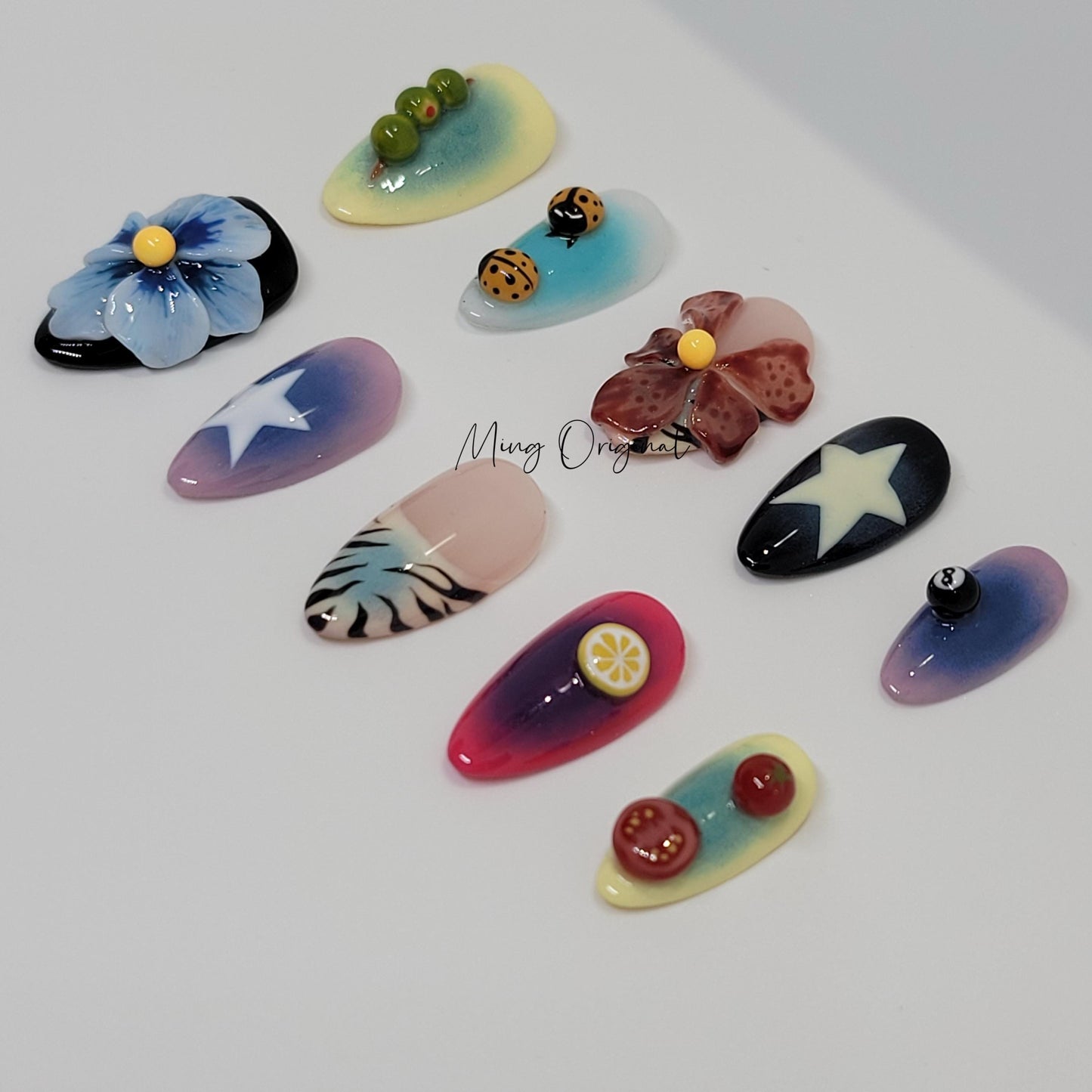 Tropical Rainforest Floral Bug Insect lover press on nails, free style beetles and flowers,glue on nail, holiday birthday gift for her MO352
