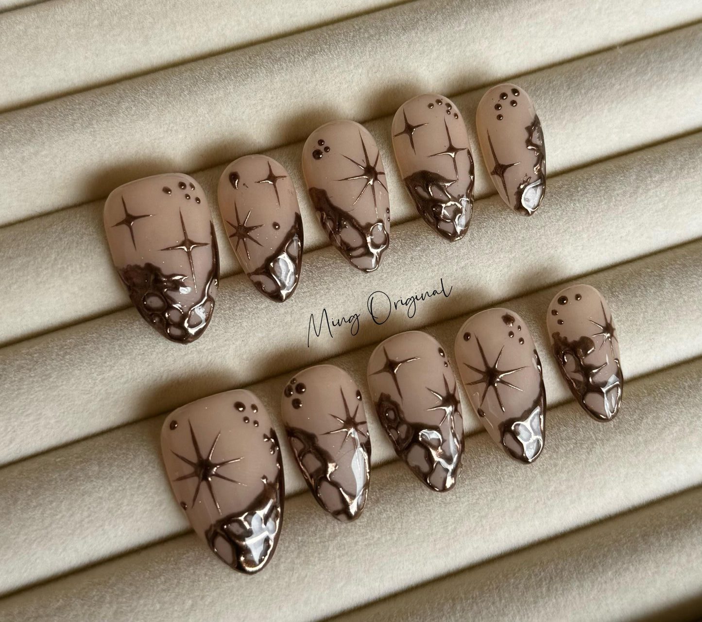 Gold chrome mirror gothic Nail press on, free style Metallic Star fake nail, Luxury Handmade Nails, gift for her, MO268