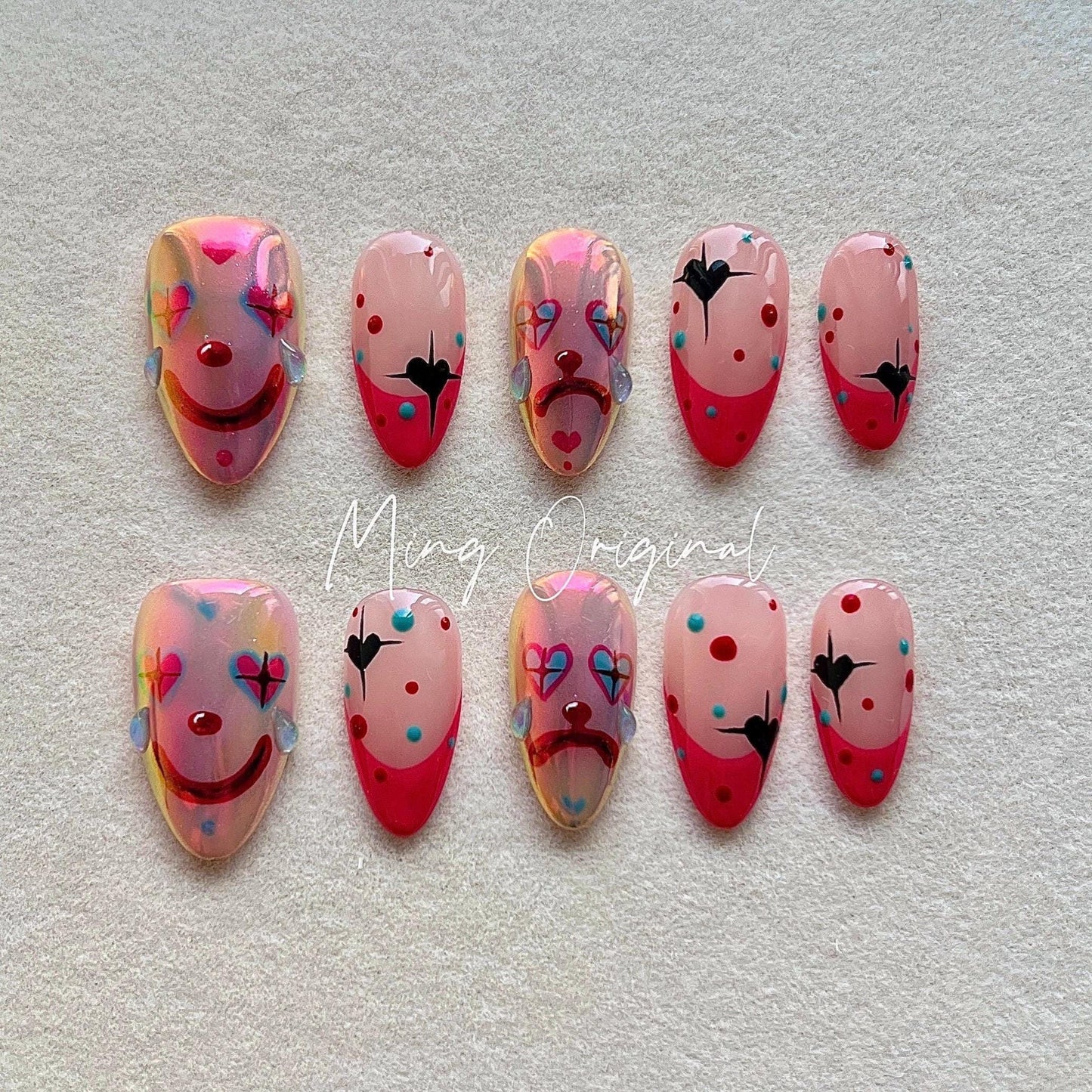Da Joker 2(chrome version)| Halloween Spooky Almond Nail,Clown Lover press on nail,french tip Custom Made Theme Trendy Hot Pink 3d Fake nail