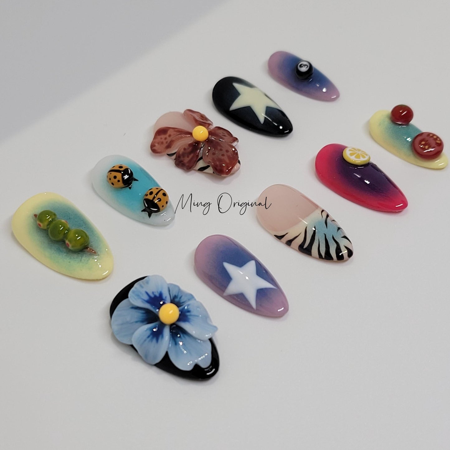 Tropical Rainforest Floral Bug Insect lover press on nails, free style beetles and flowers,glue on nail, holiday birthday gift for her MO352